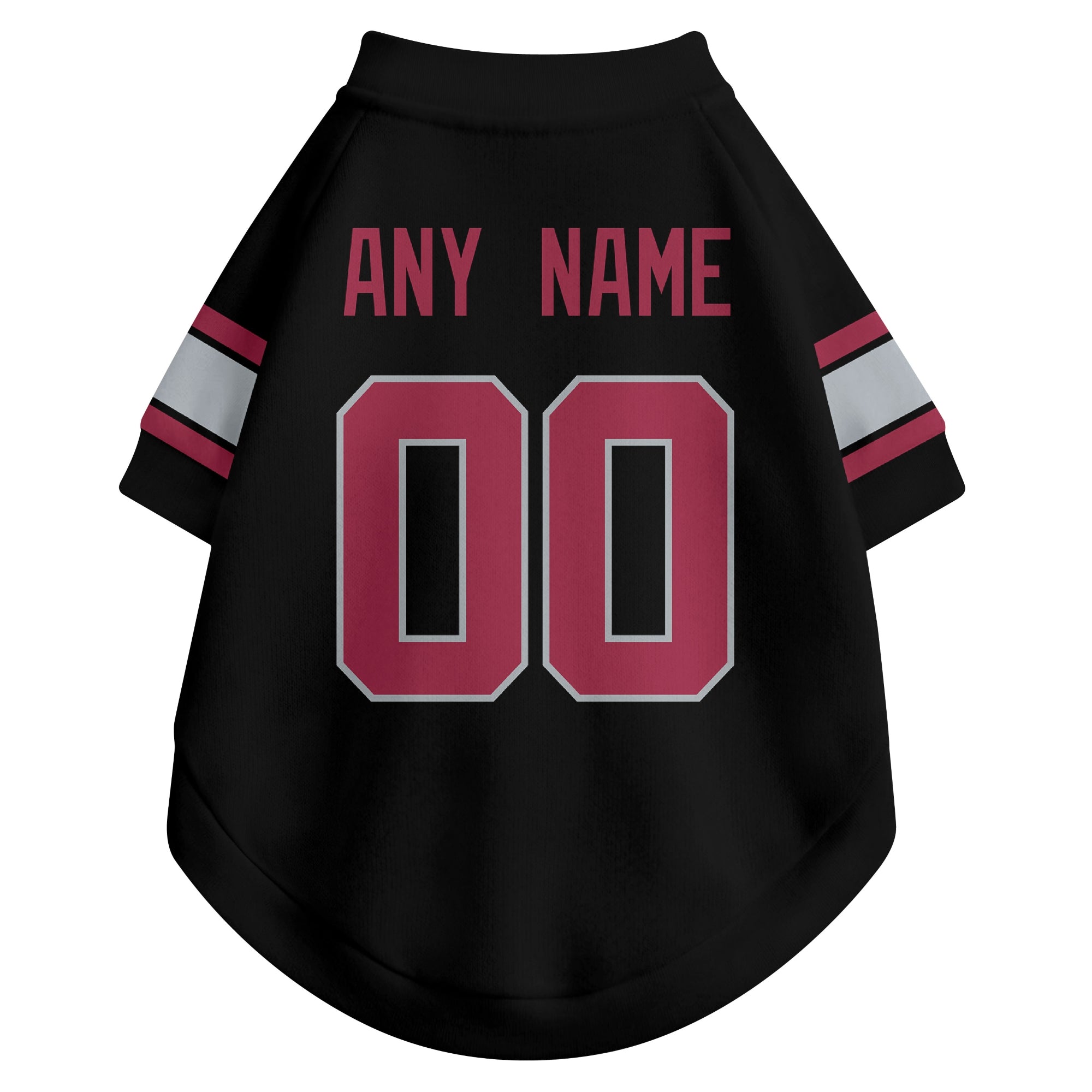 Back view of custom dog jersey in black showing name and number customization