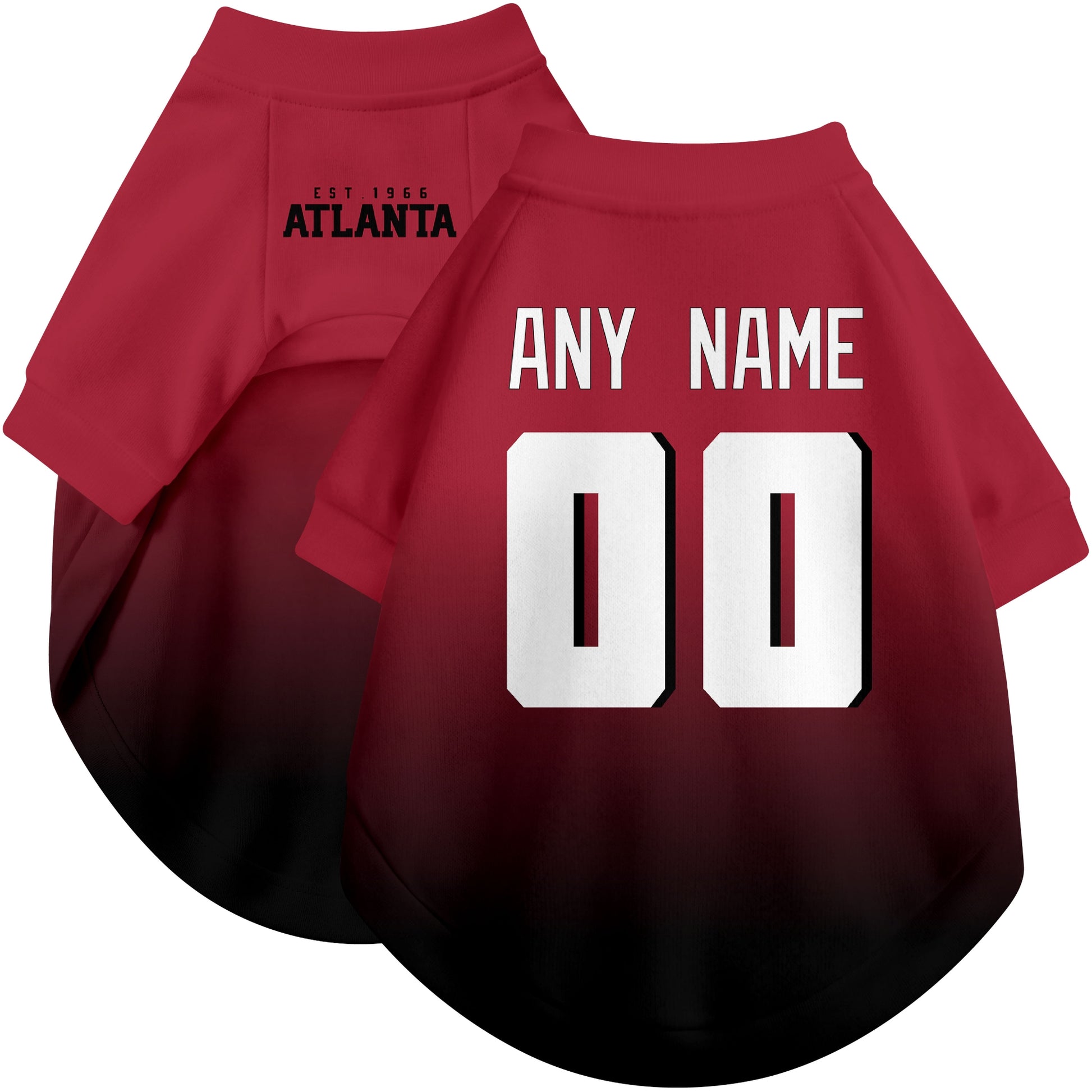 Custom football-style dog jersey in red personalized with any name and number