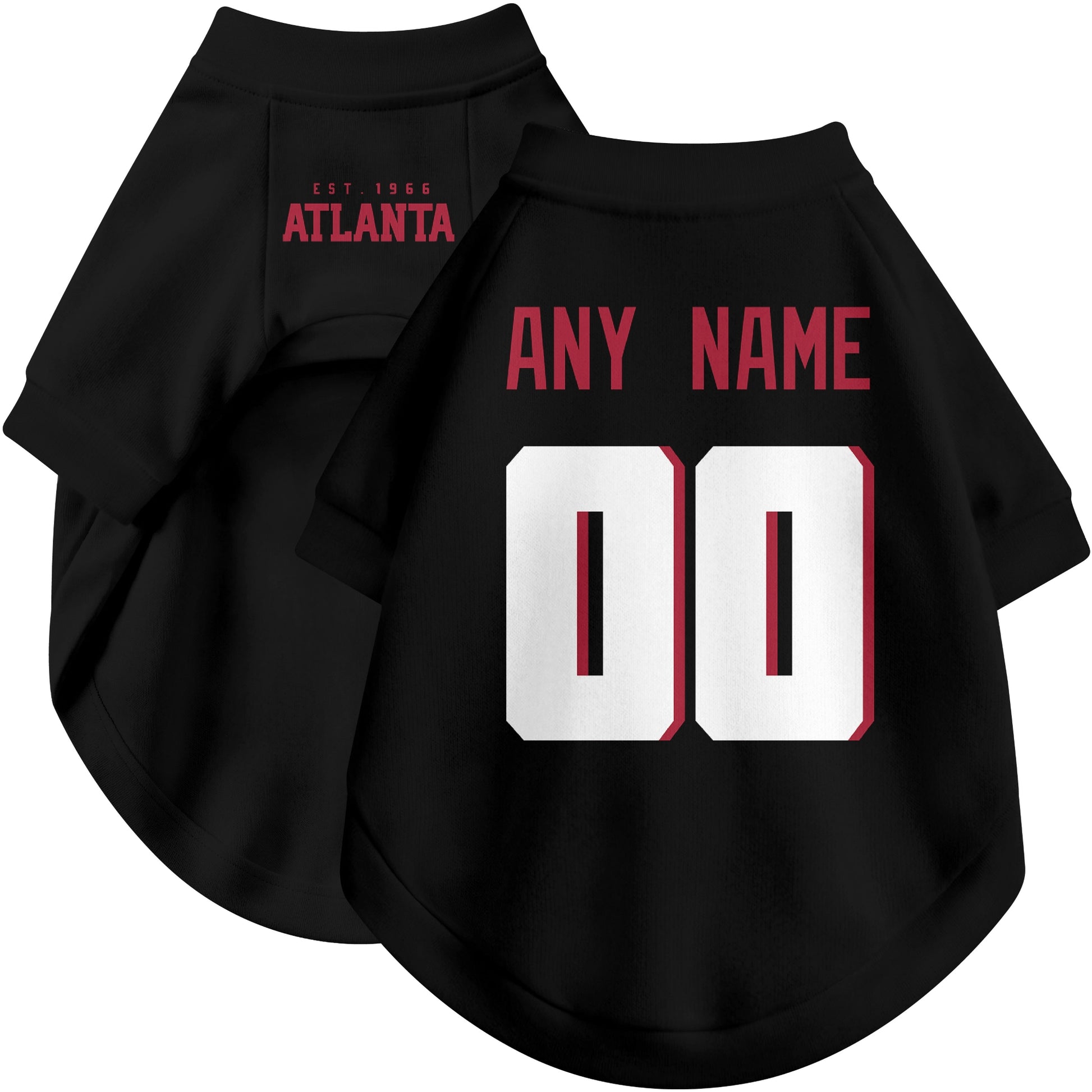 Custom football-style dog jersey in black personalized with any name and number