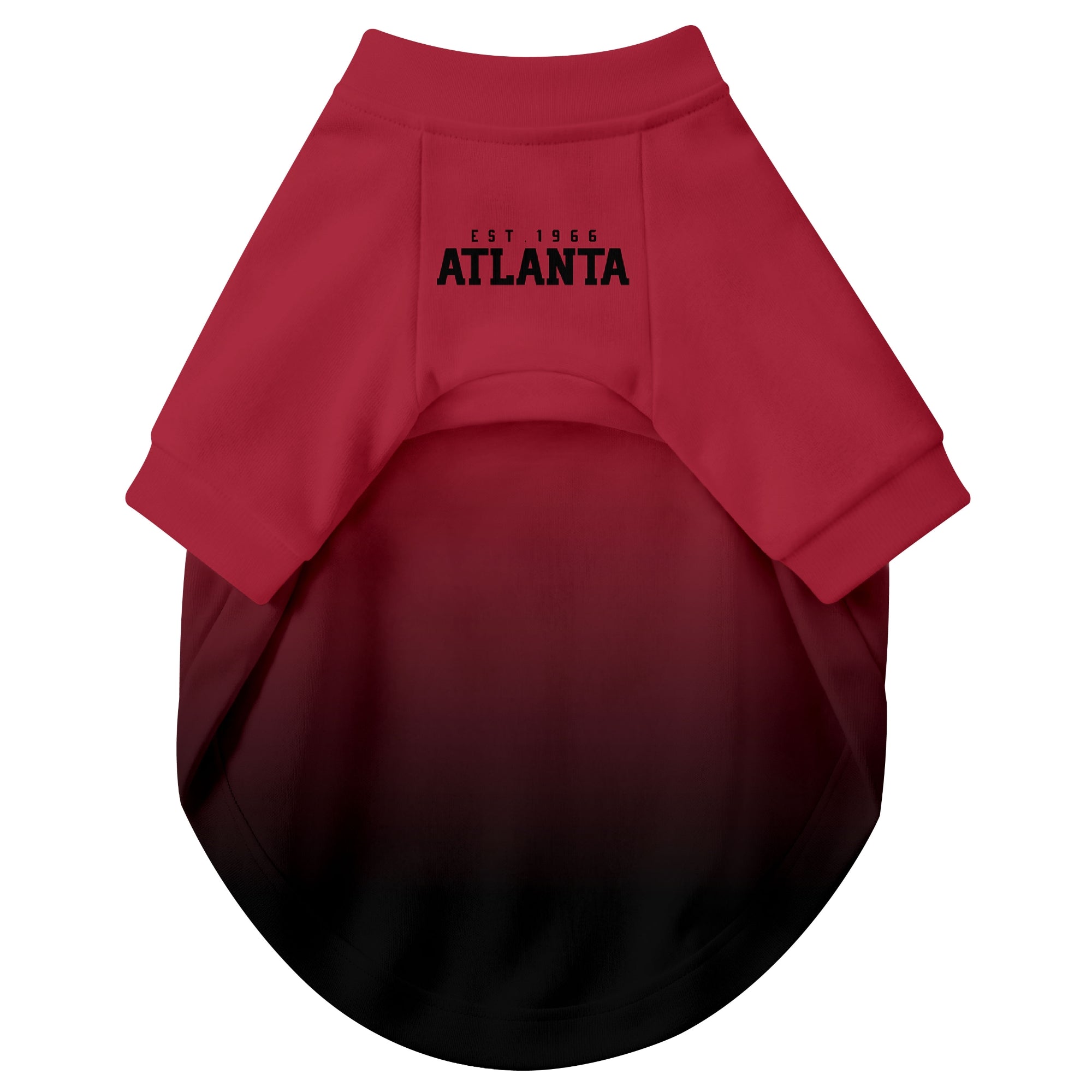 Front view of custom dog jersey in red personalized with name and number