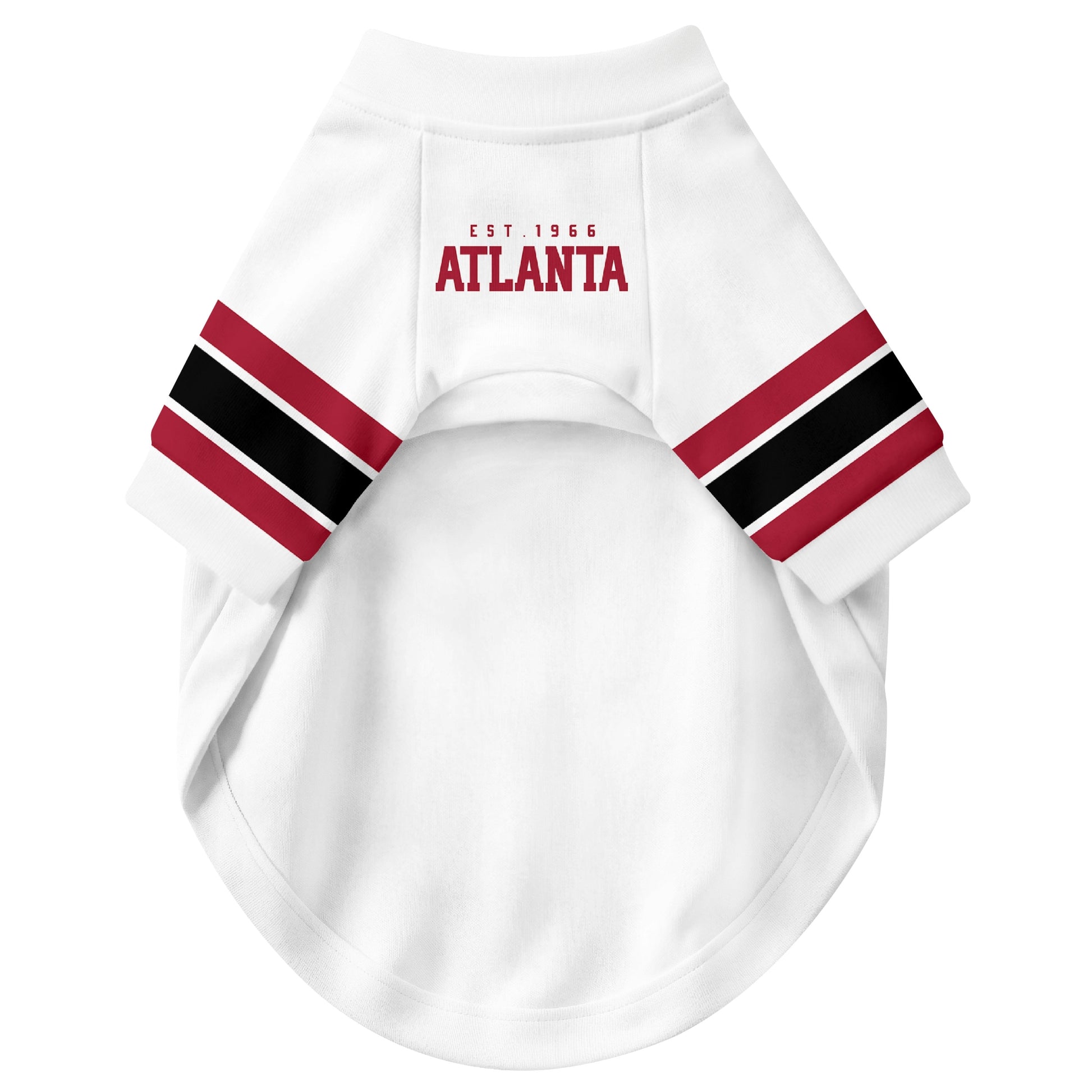 Front view of custom dog jersey in white personalized with name and number