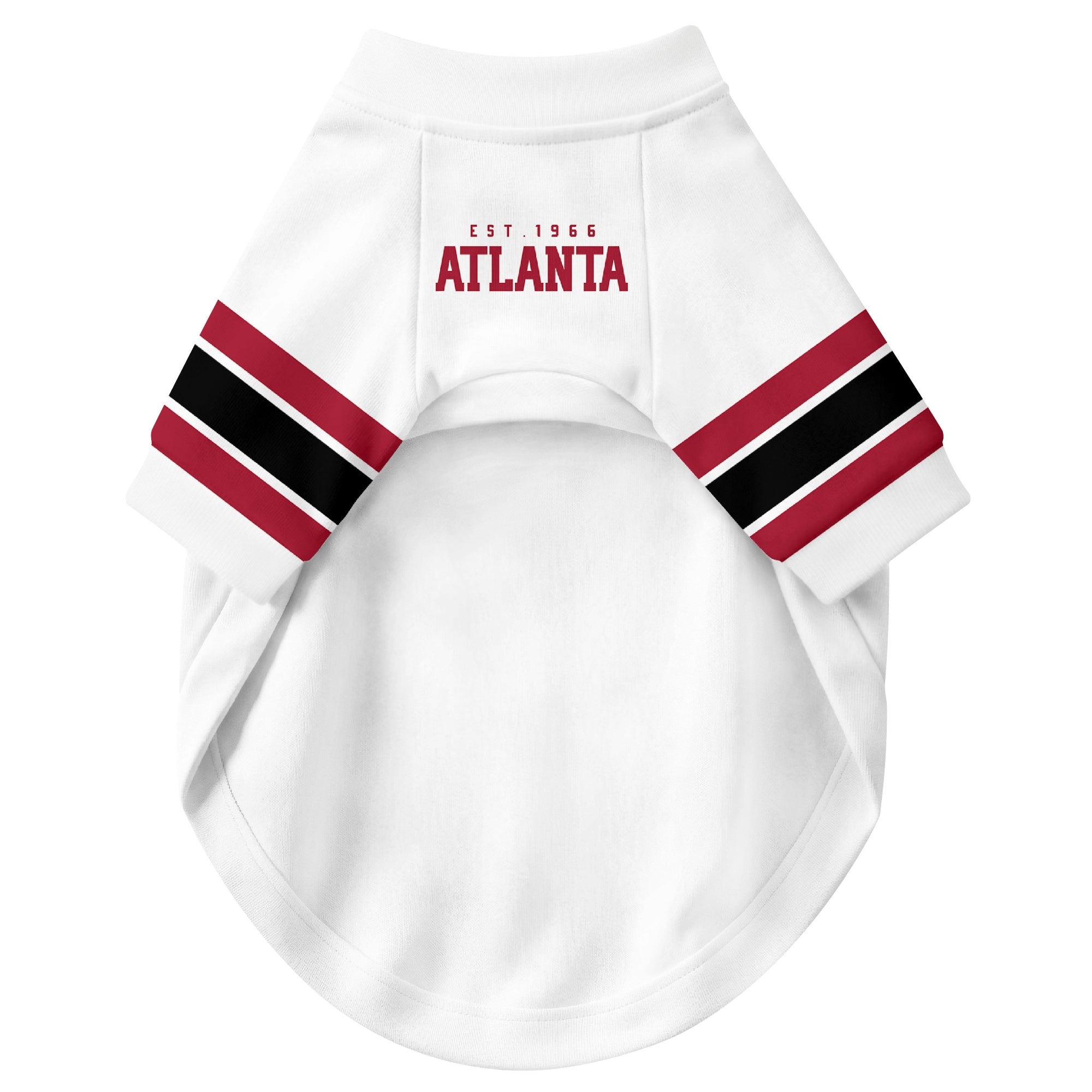 Front view of custom dog jersey in white personalized with name and number