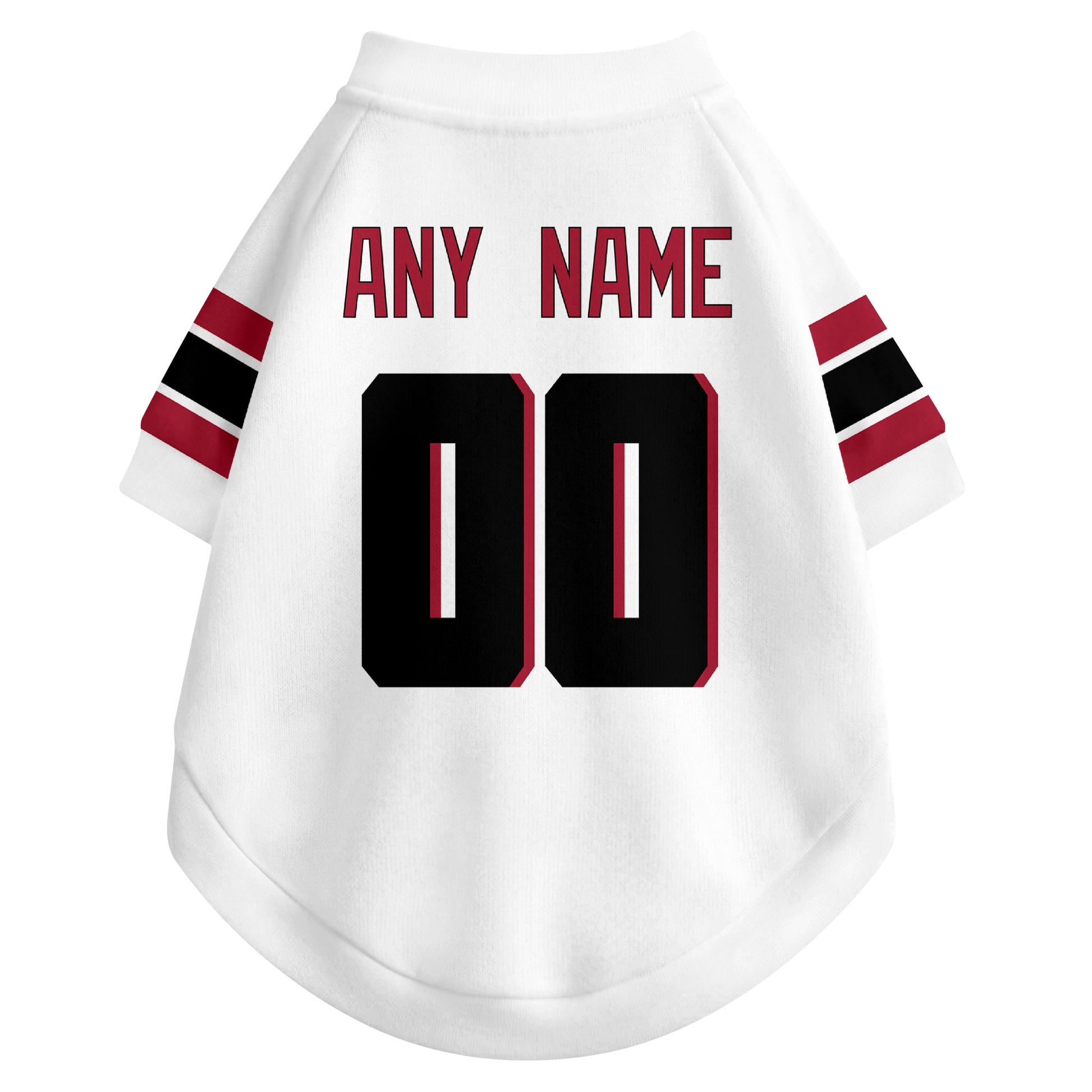 Back view of custom dog jersey in white showing name and number customization