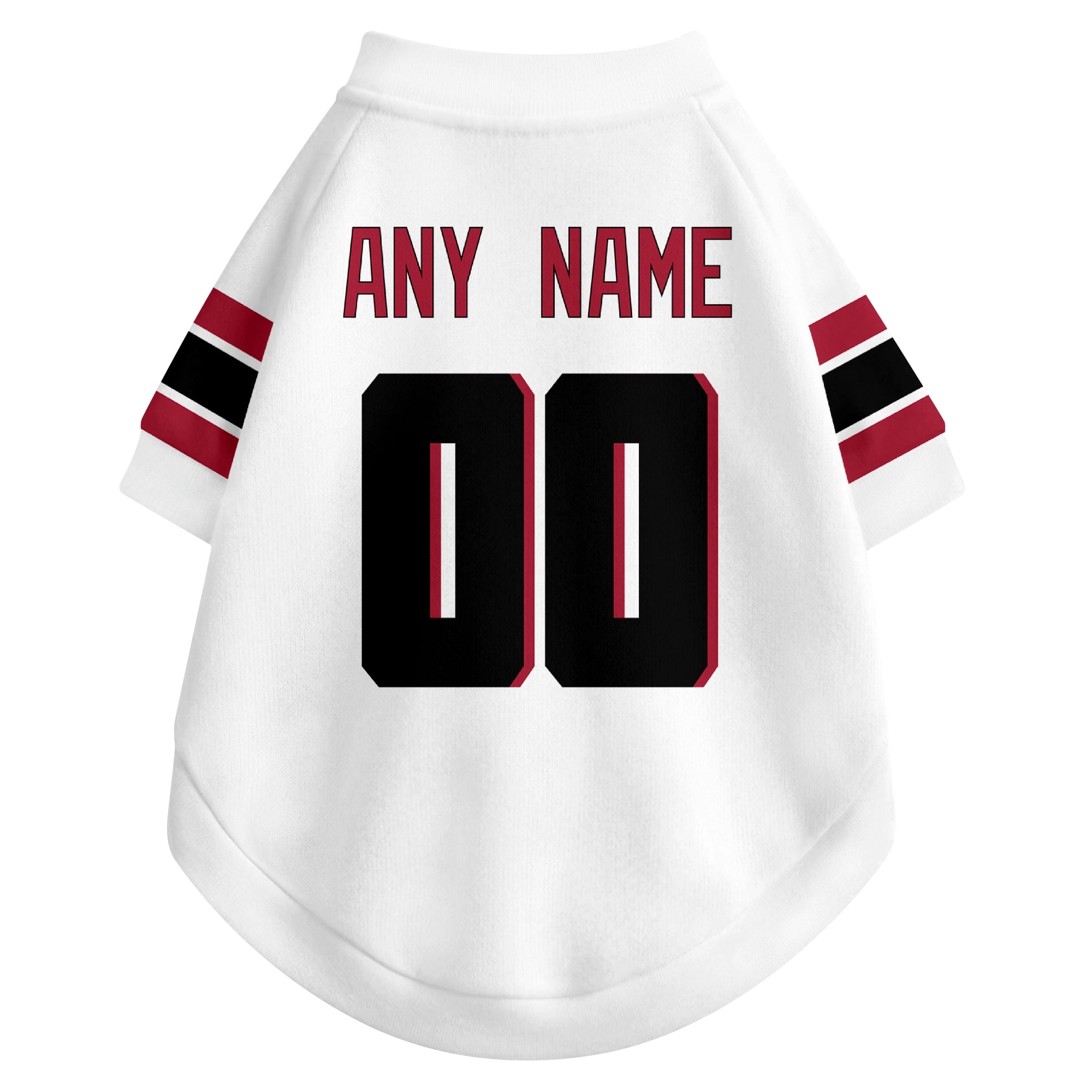Back view of custom dog jersey in white showing name and number customization