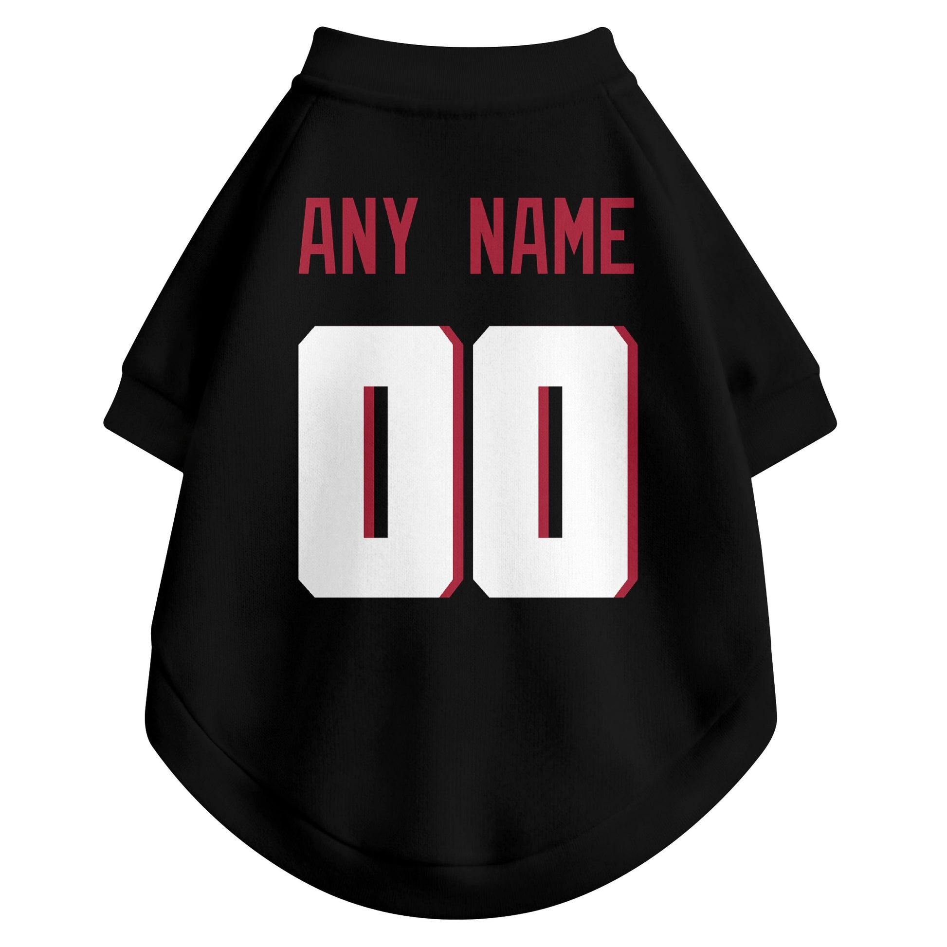 Back view of custom dog jersey in black showing name and number customization