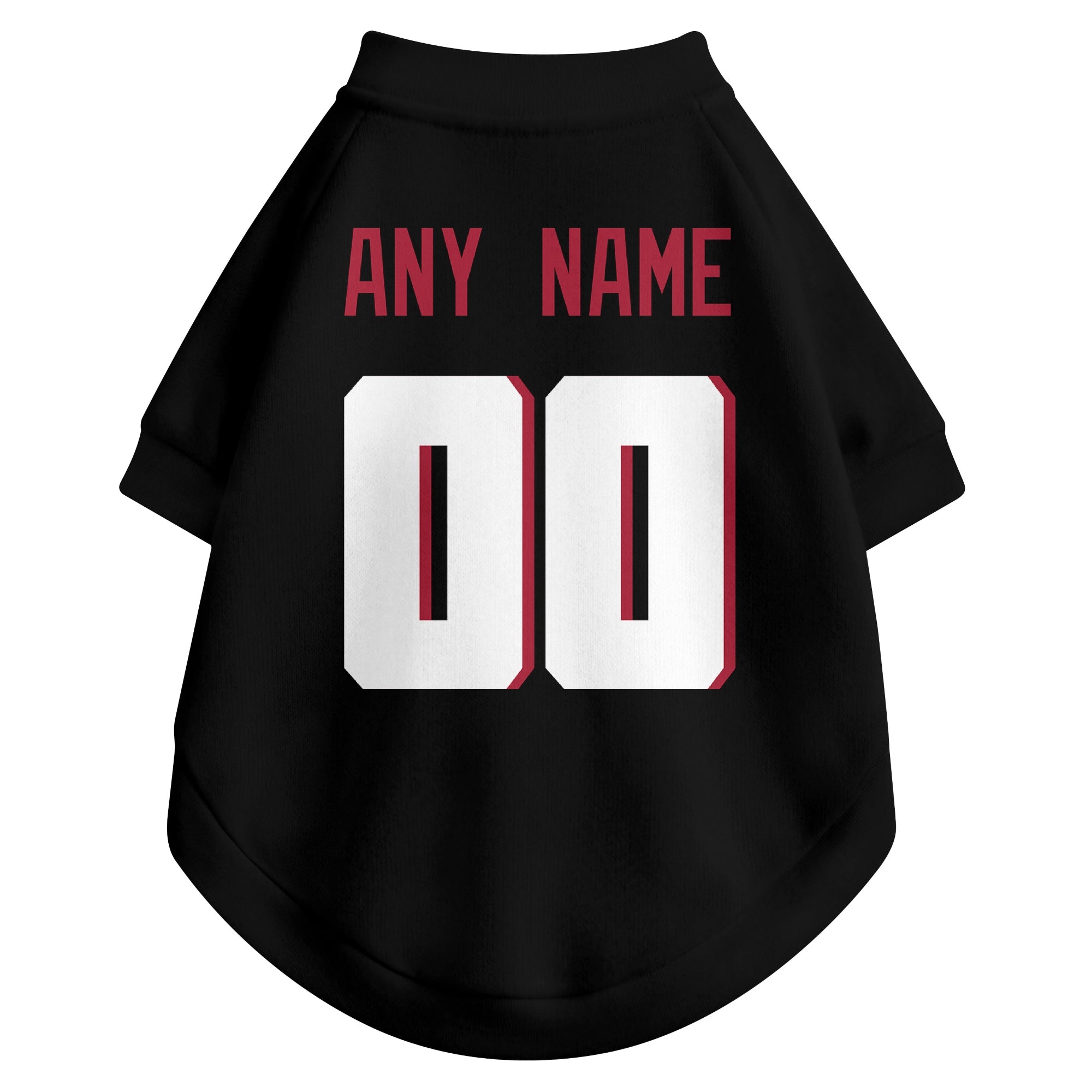 Back view of custom dog jersey in black showing name and number customization