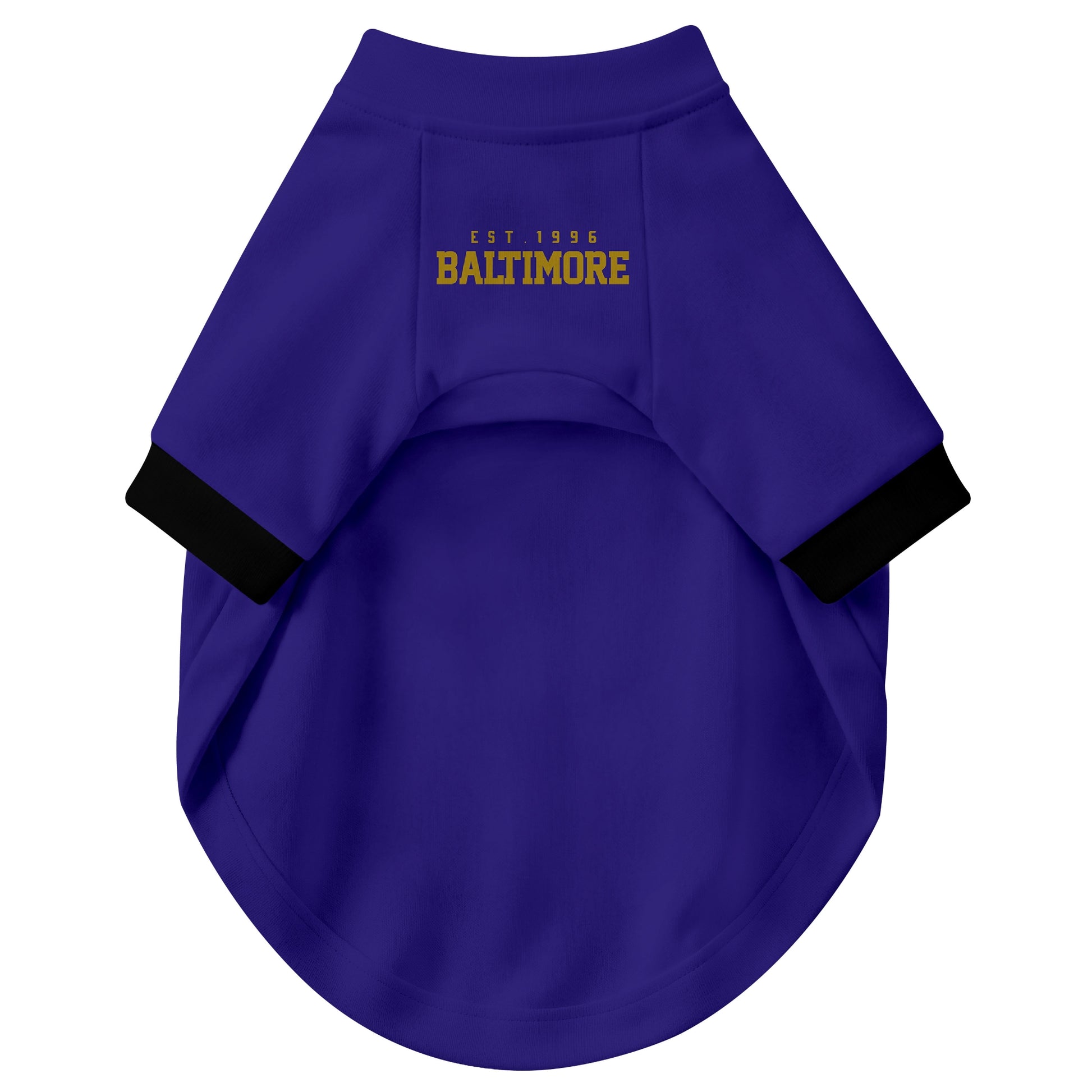 Front view of custom dog jersey in purple personalized with name and number