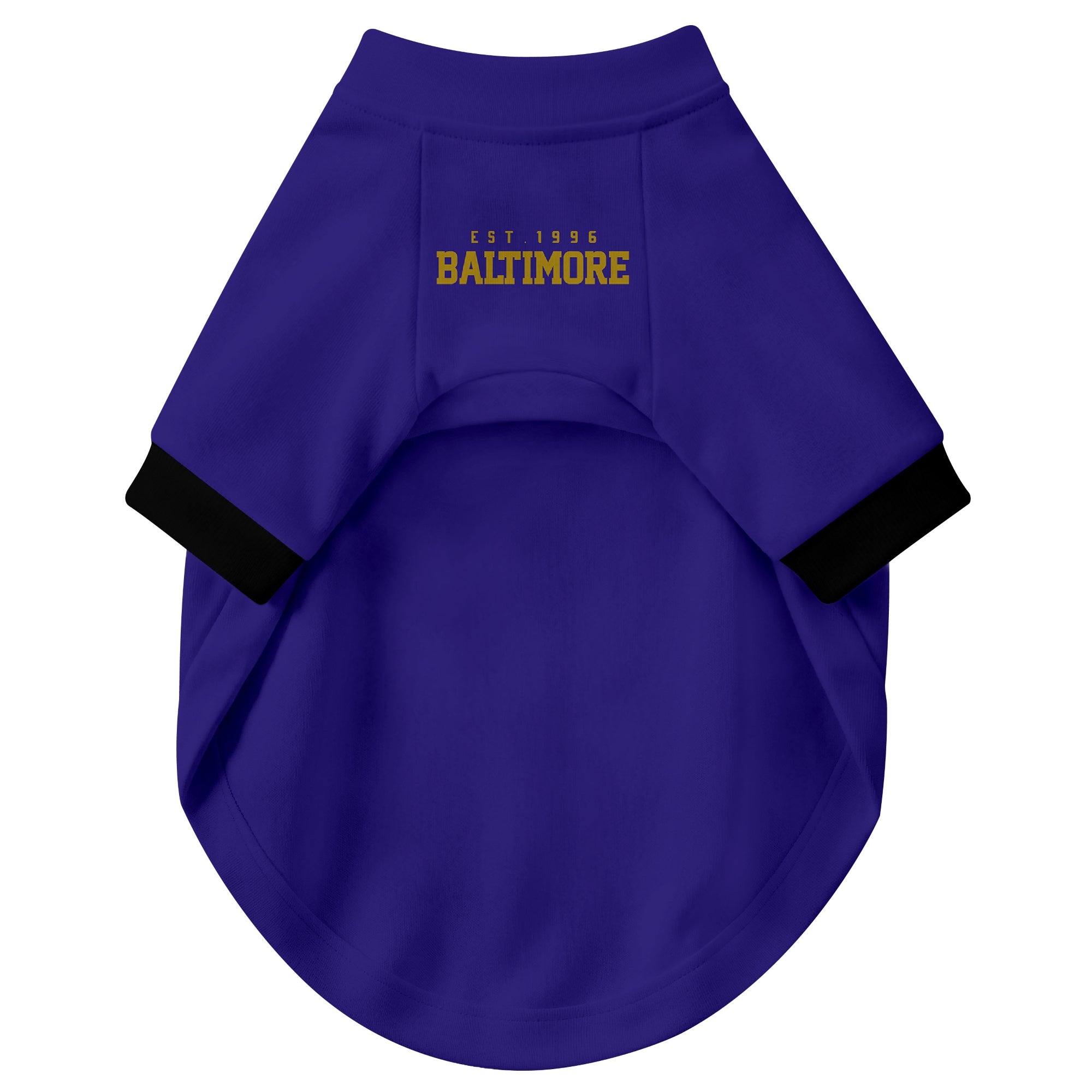 Front view of custom dog jersey in purple personalized with name and number