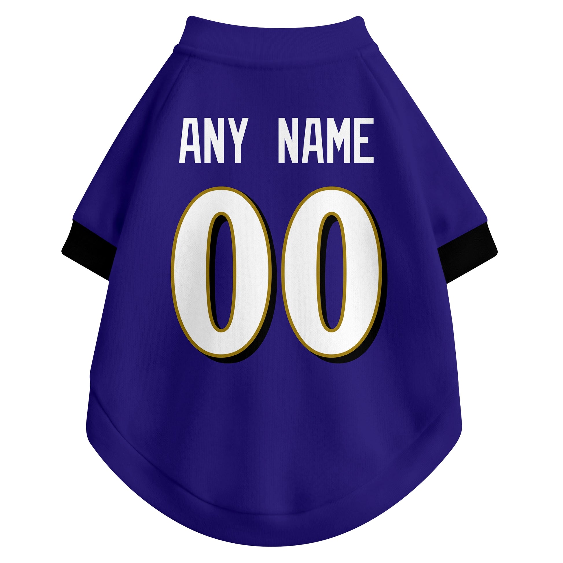 Back view of custom dog jersey in purple showing name and number customization