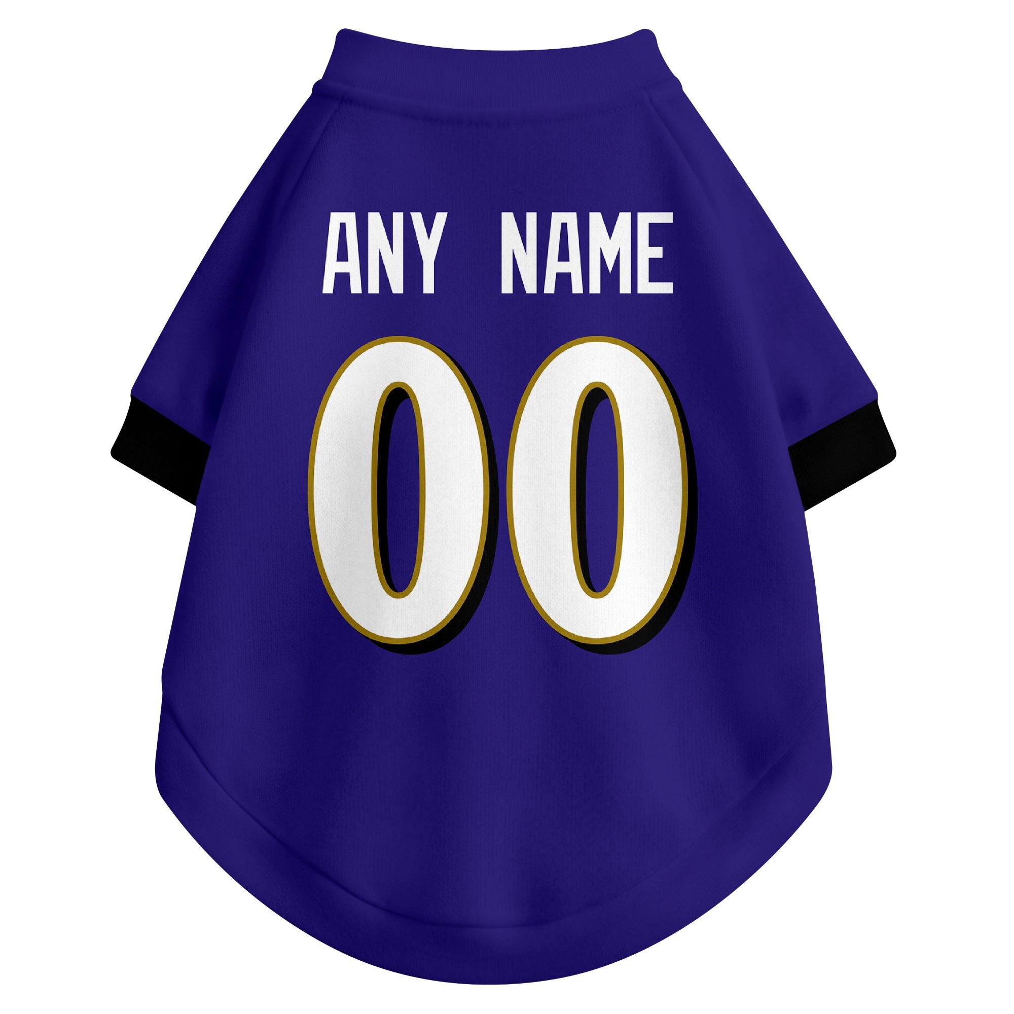 Back view of custom dog jersey in purple showing name and number customization