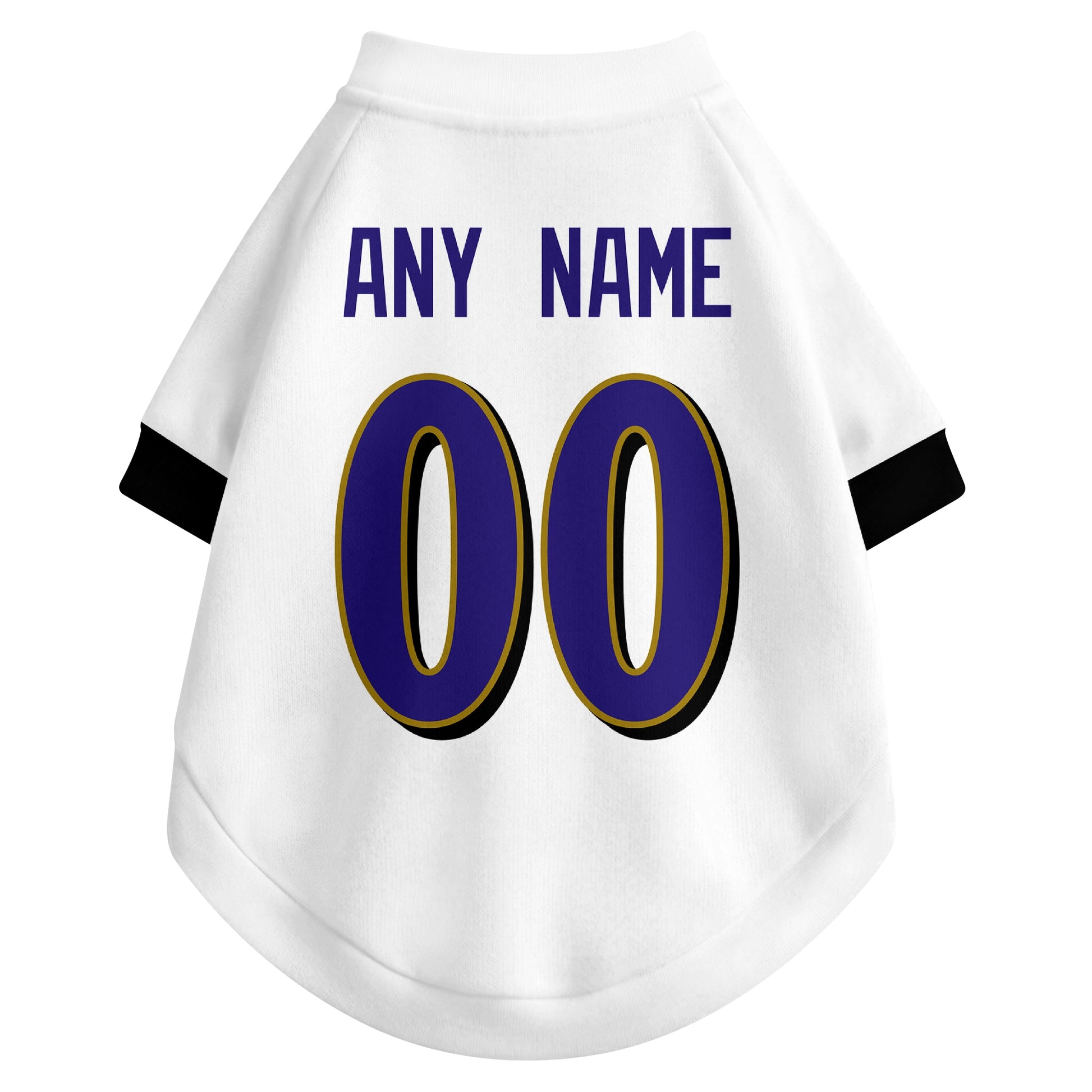 Back view of custom dog jersey in white showing name and number customization