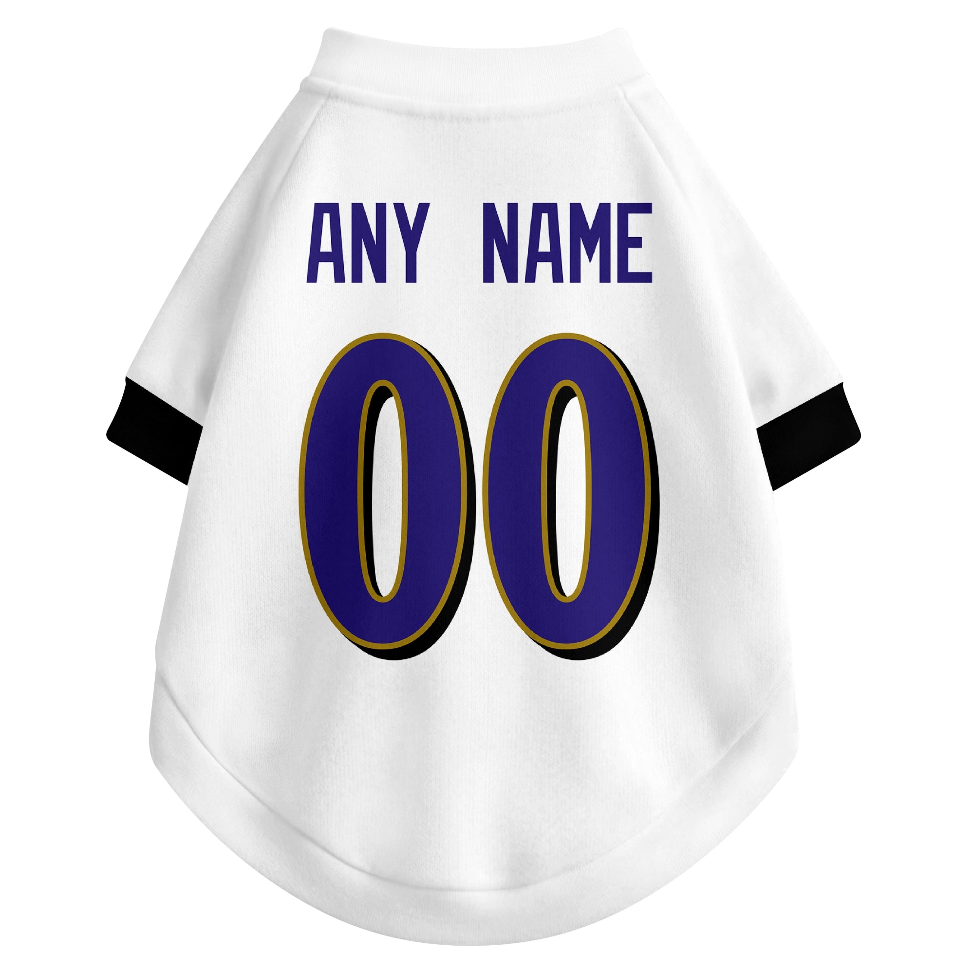 Back view of custom dog jersey in white showing name and number customization