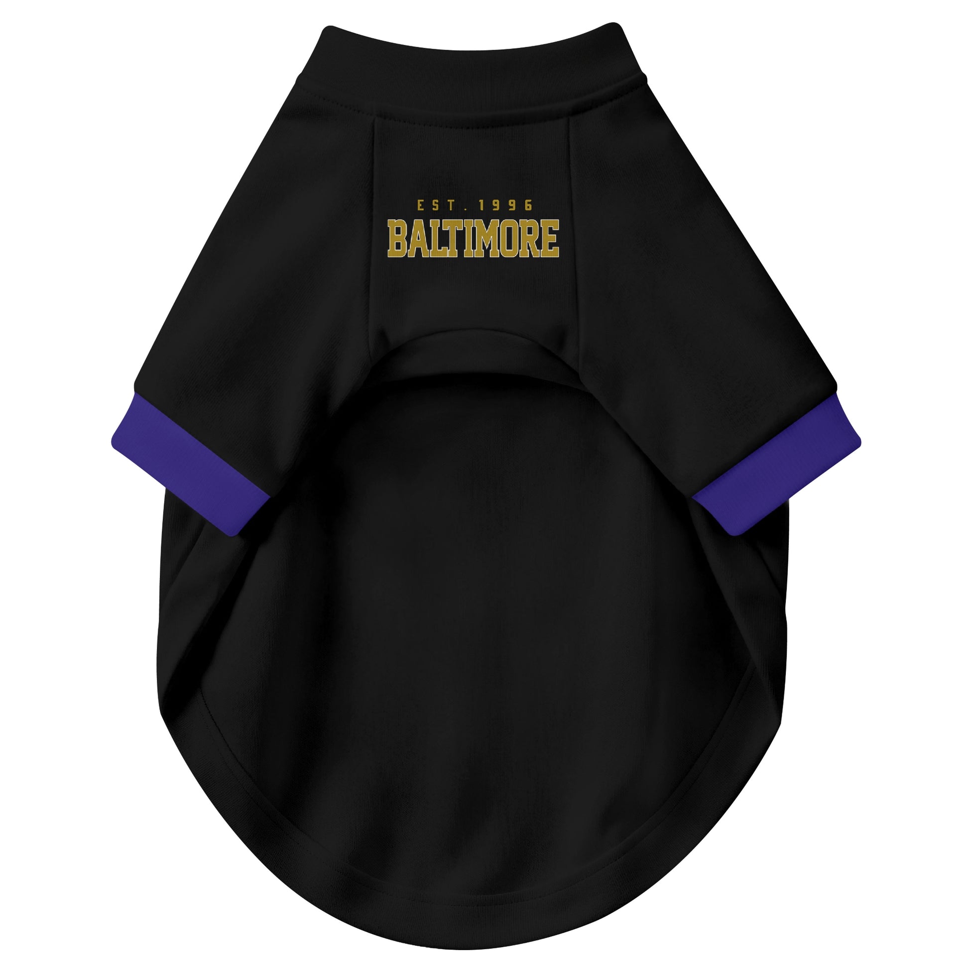 Front view of custom dog jersey in black personalized with name and number