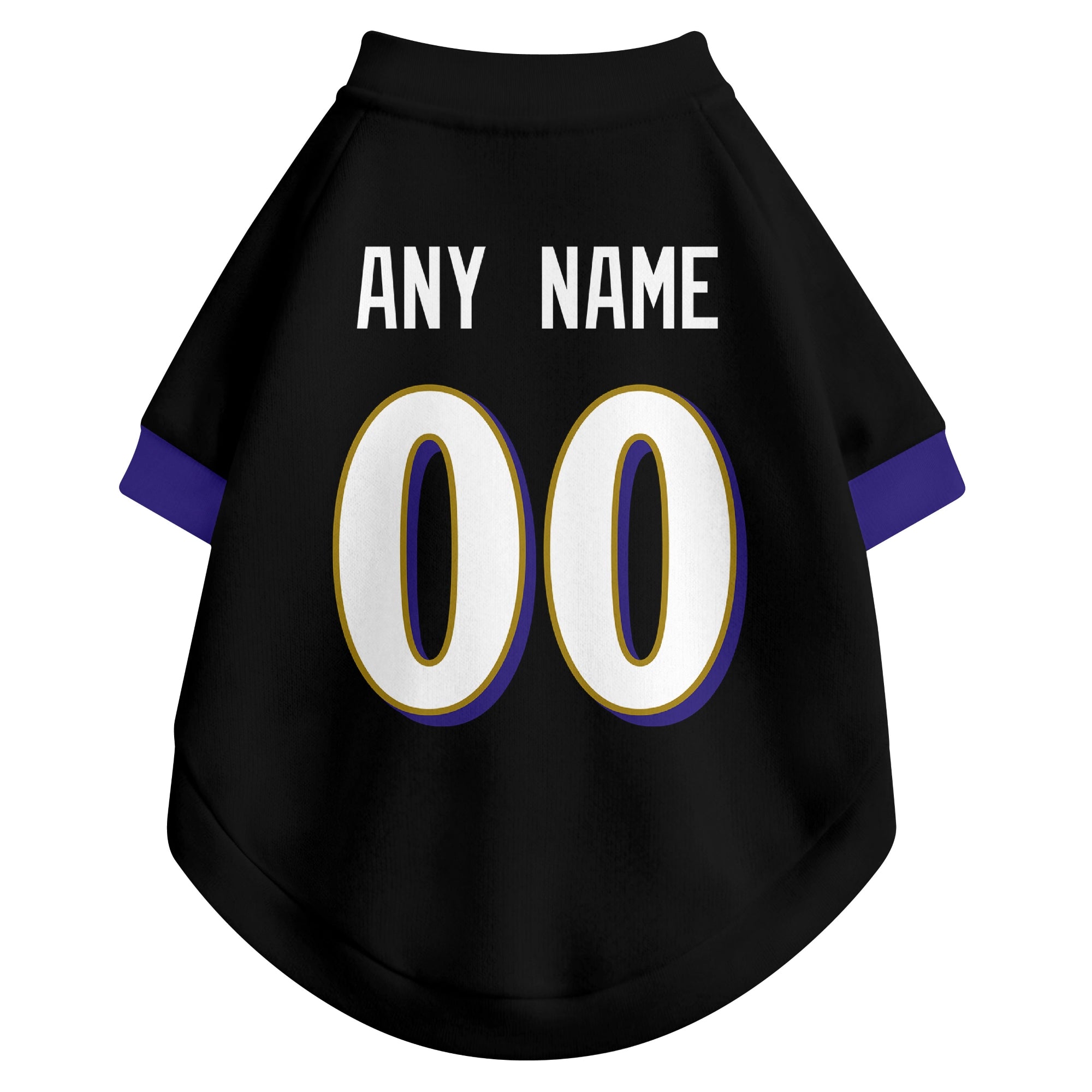 Back view of custom dog jersey in black showing name and number customization