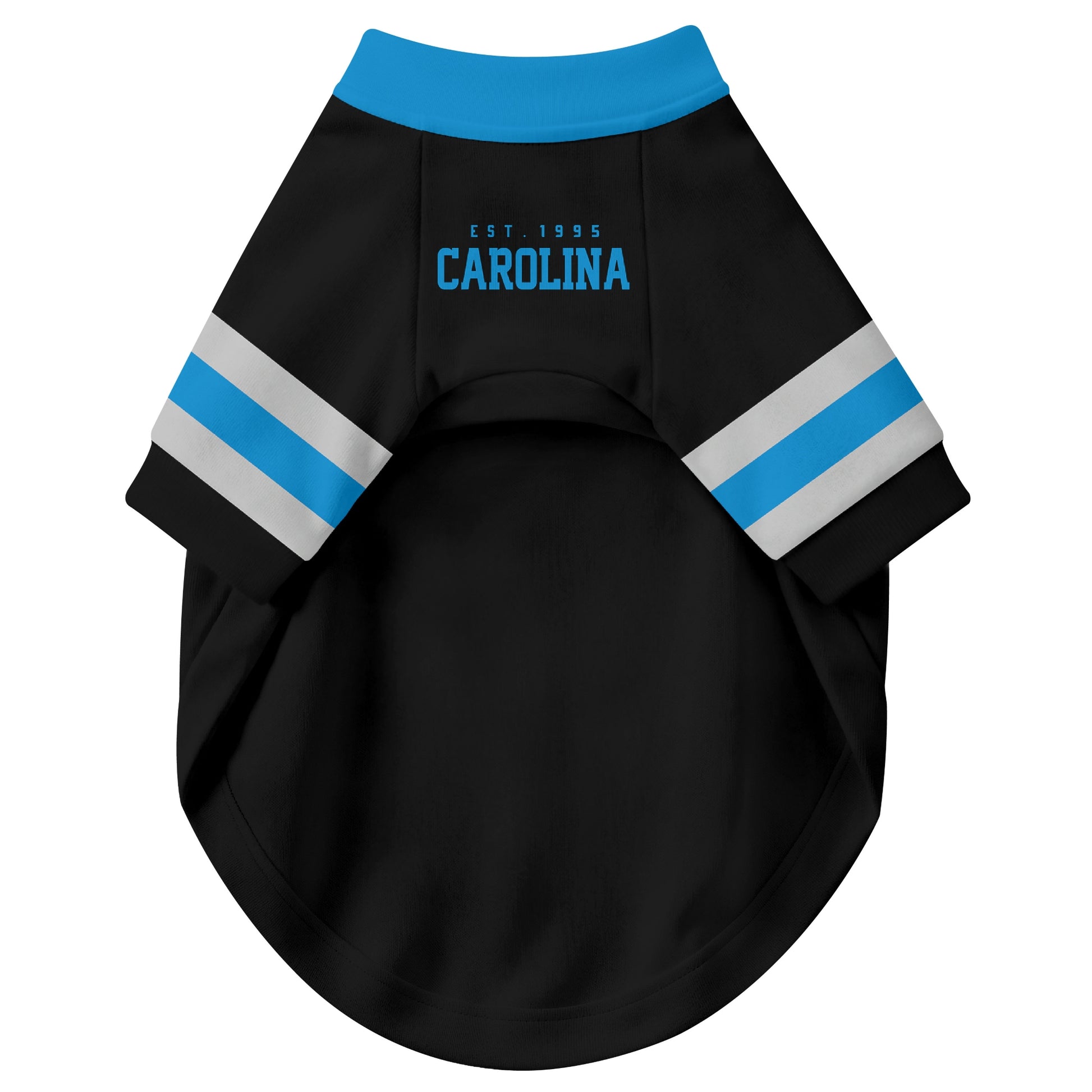 Front view of custom dog jersey in black personalized with name and number