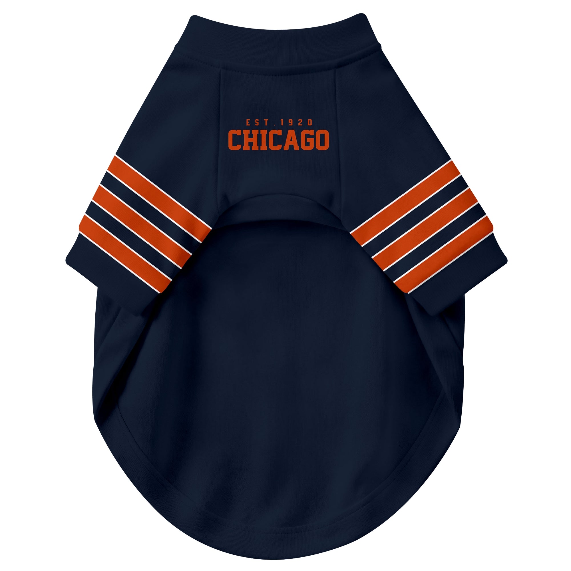 Front view of custom dog jersey in navy personalized with name and number