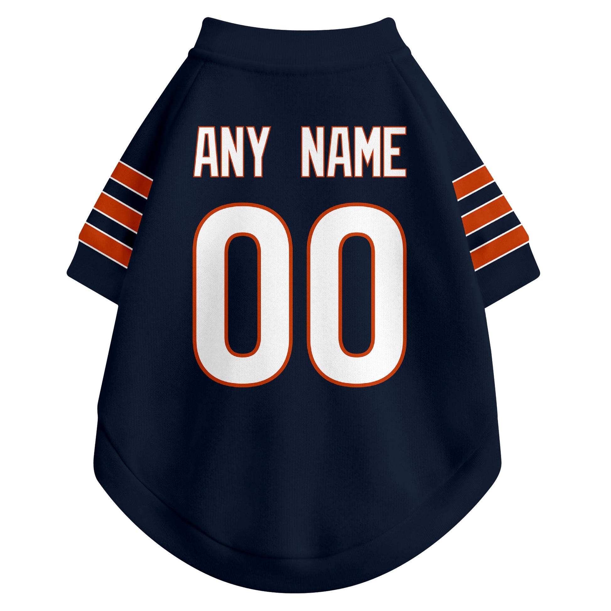 Back view of custom dog jersey in navy showing name and number customization