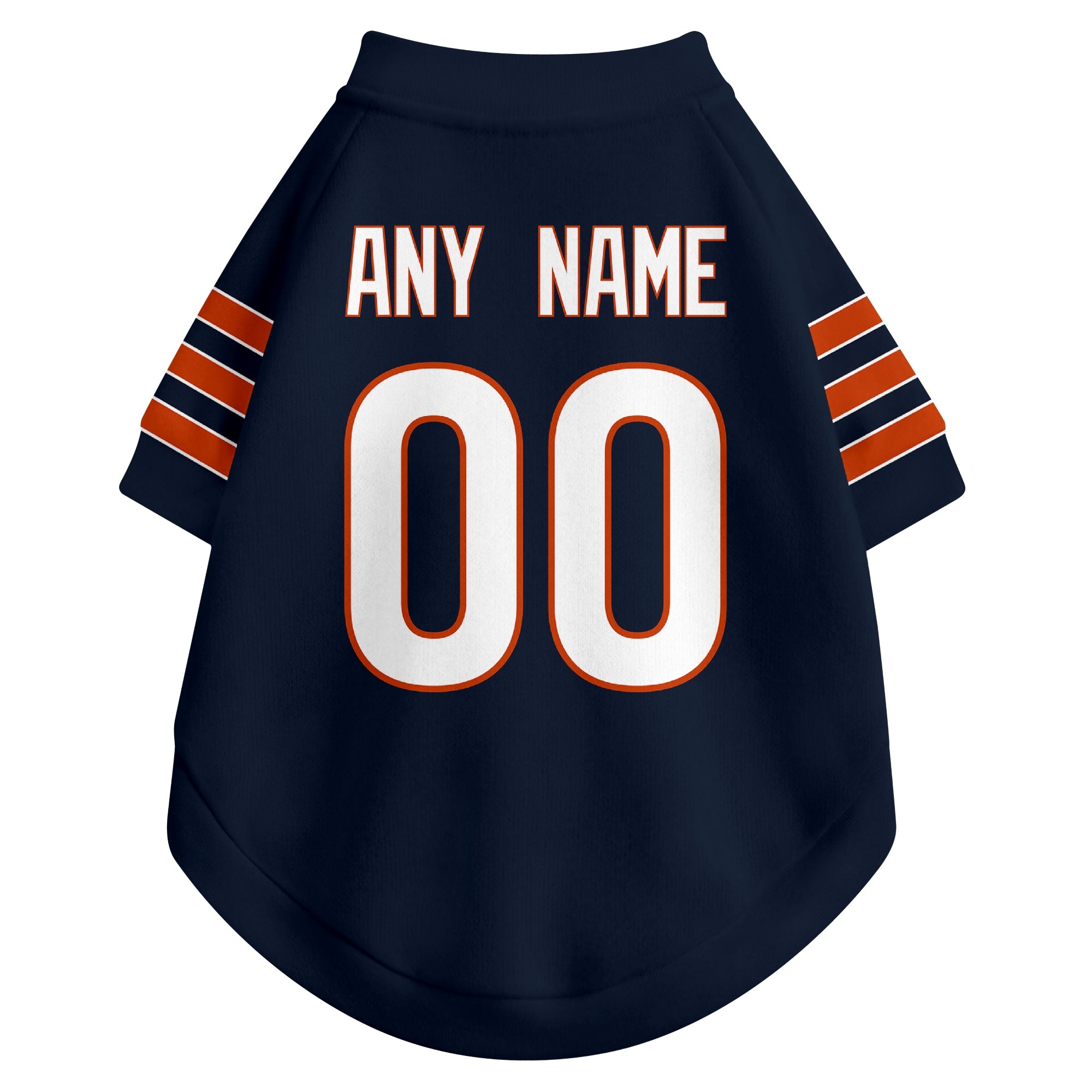 Back view of custom dog jersey in navy showing name and number customization