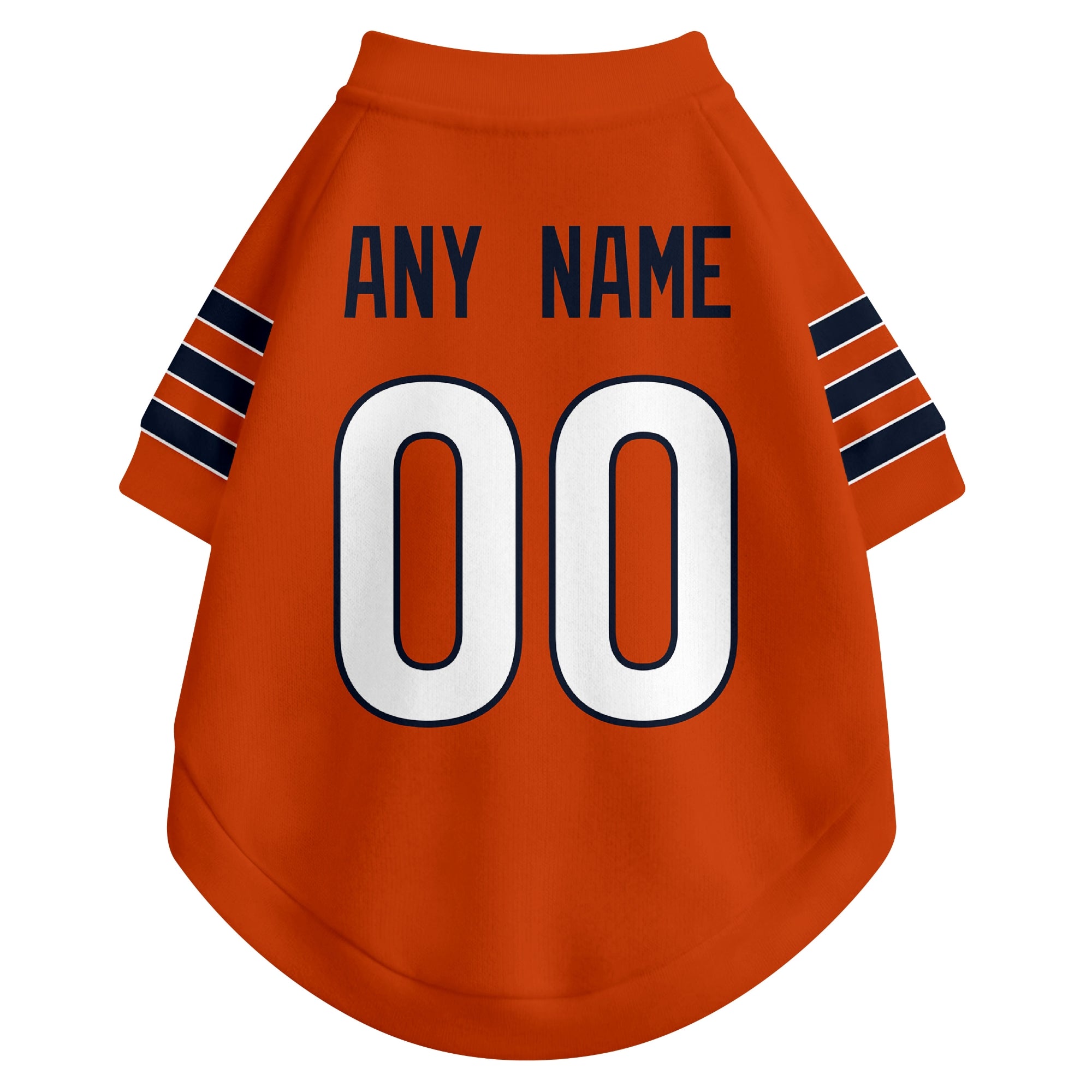 Back view of custom dog jersey in orange showing name and number customization