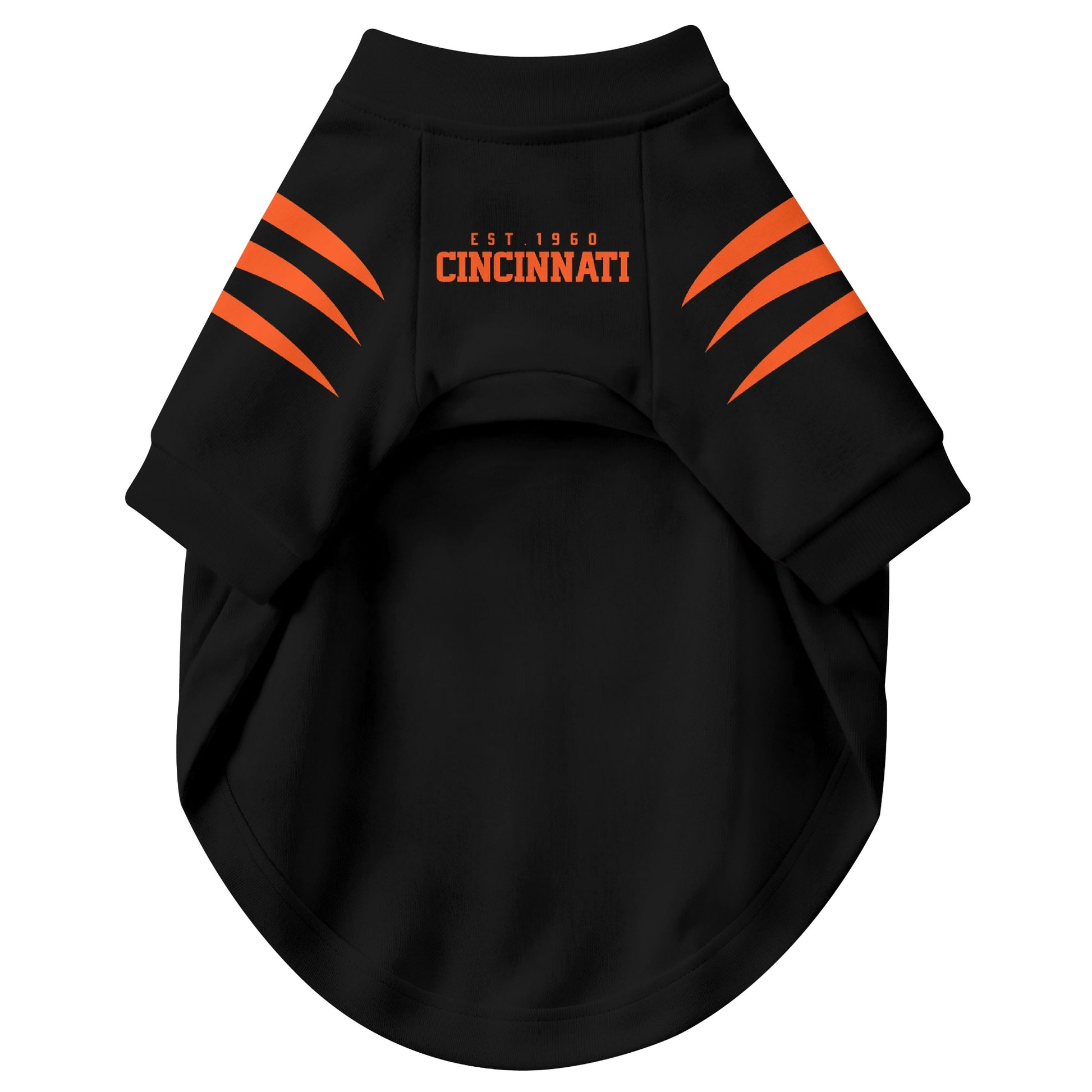 Front view of custom dog jersey in black personalized with name and number