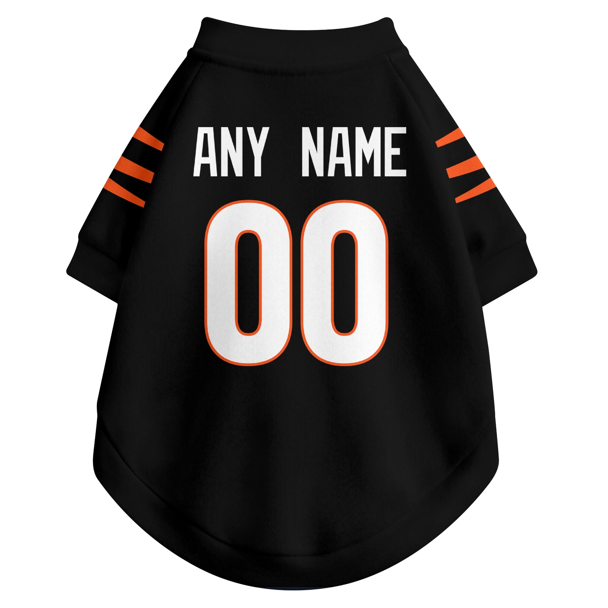 Back view of custom dog jersey in black showing name and number customization