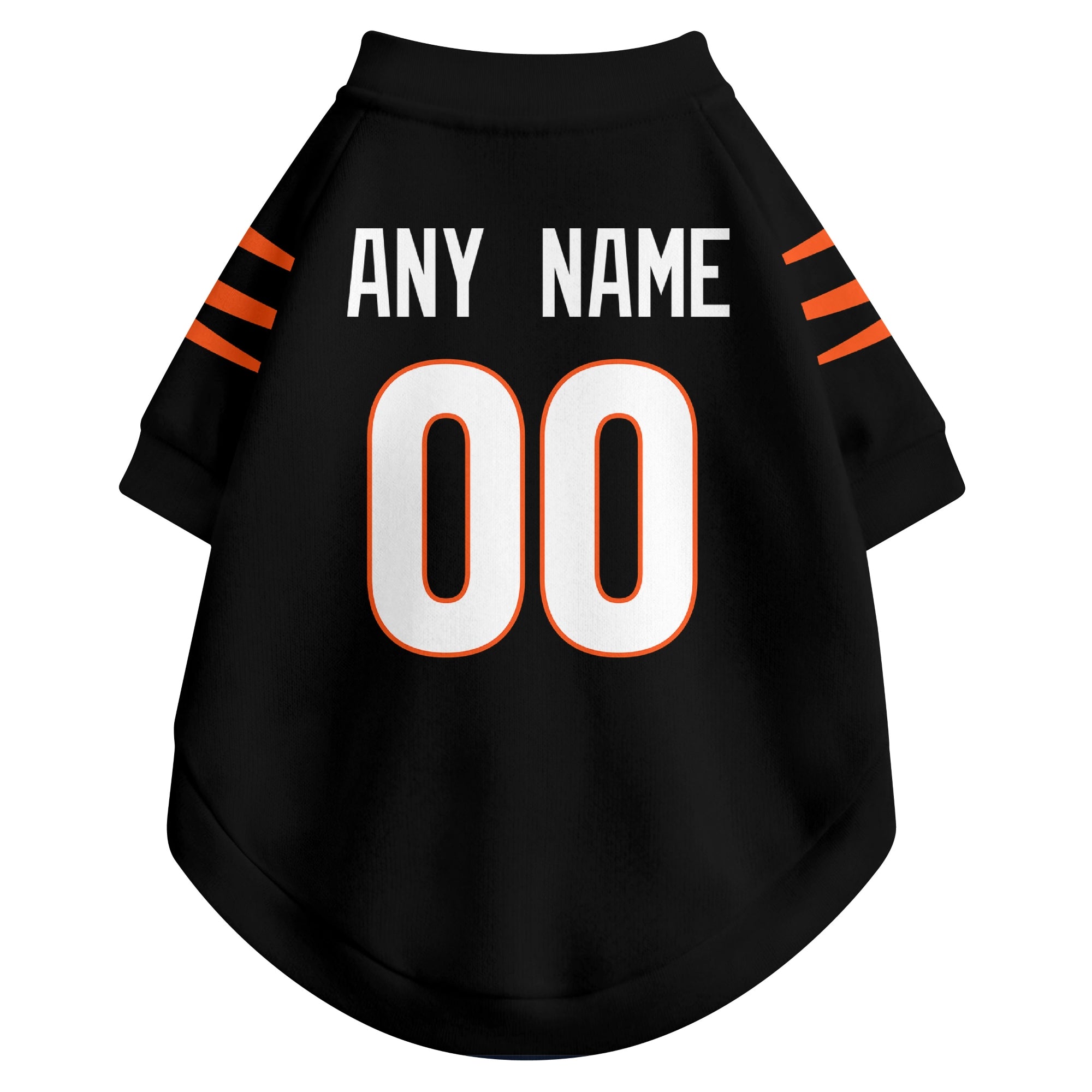 Back view of custom dog jersey in black showing name and number customization