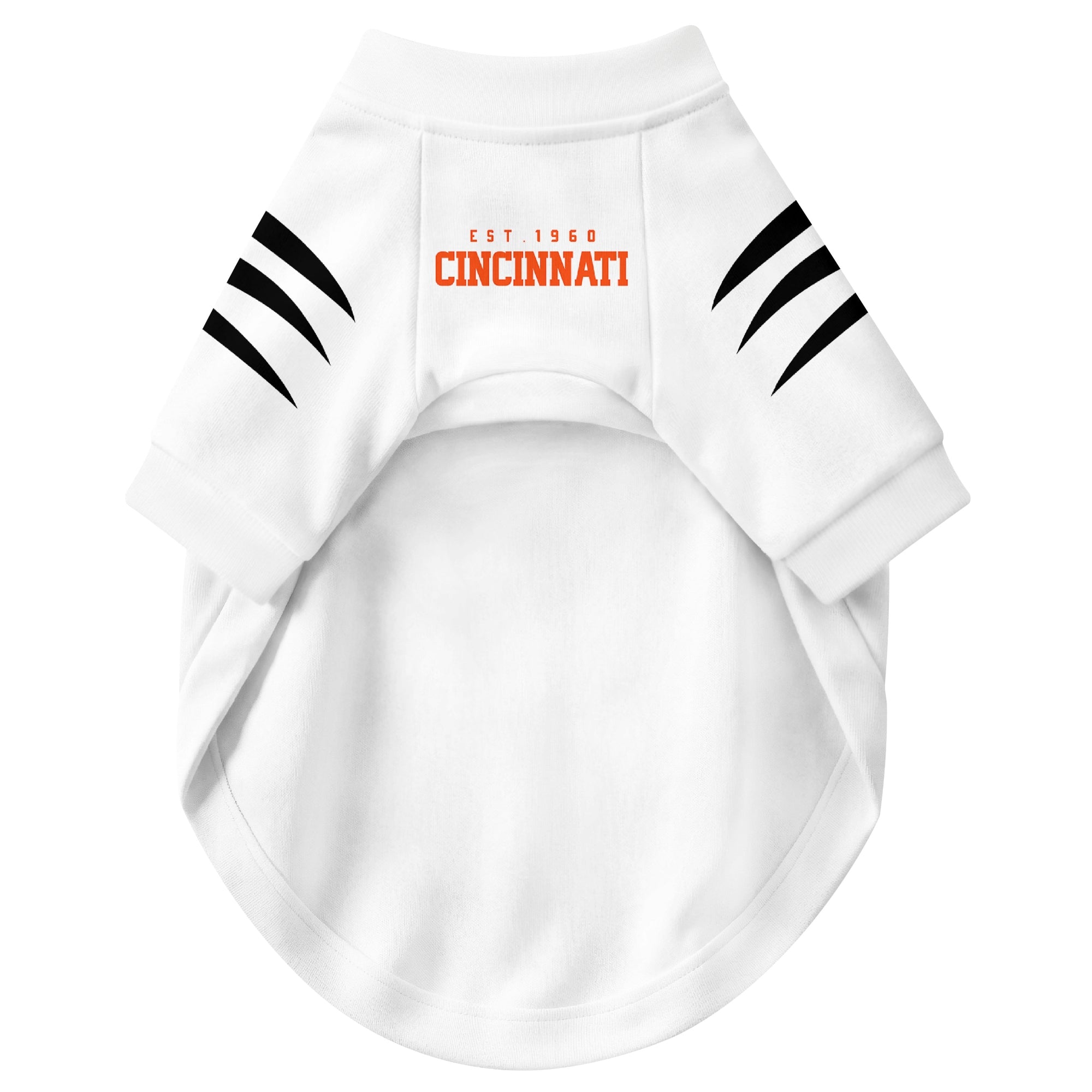Front view of custom dog jersey in white personalized with name and number
