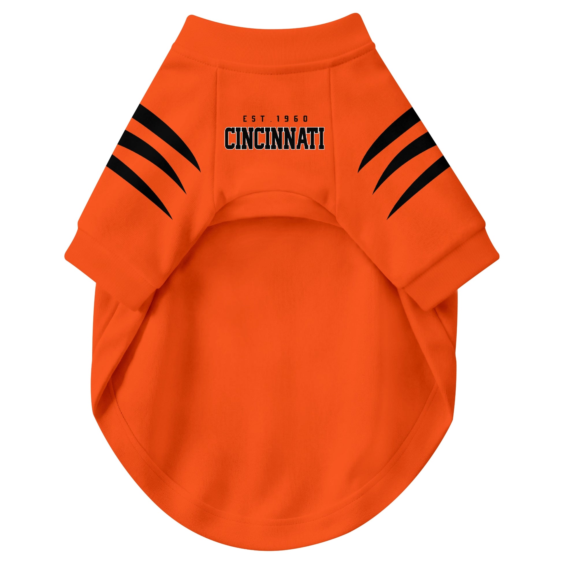 Front view of custom dog jersey in orange personalized with name and number