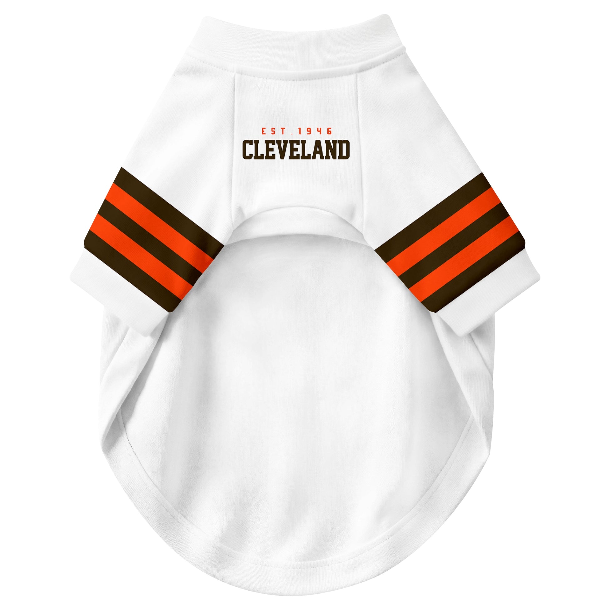 Front view of custom dog jersey in white personalized with name and number