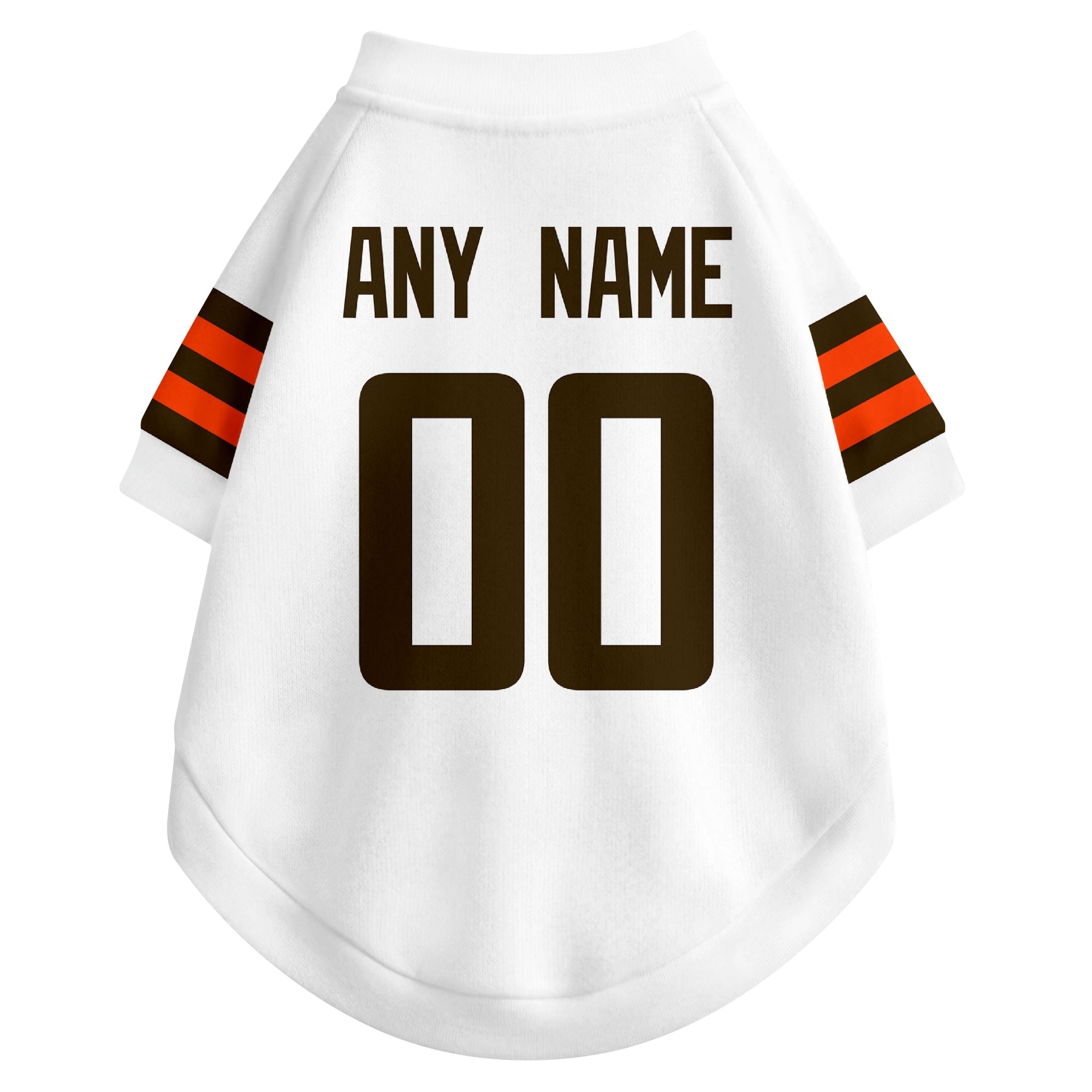 Back view of custom dog jersey in white showing name and number customization