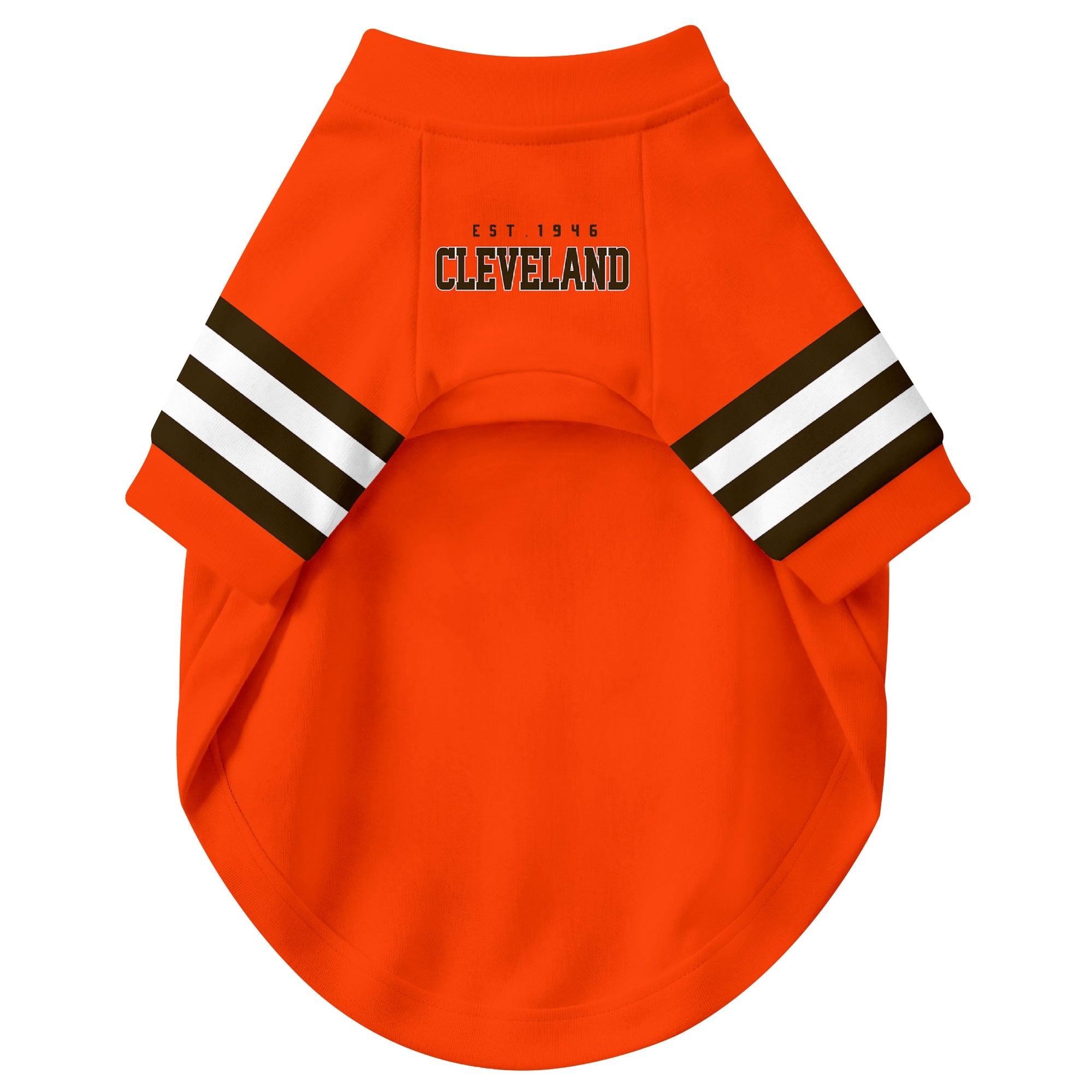 Front view of custom dog jersey in orange personalized with name and number