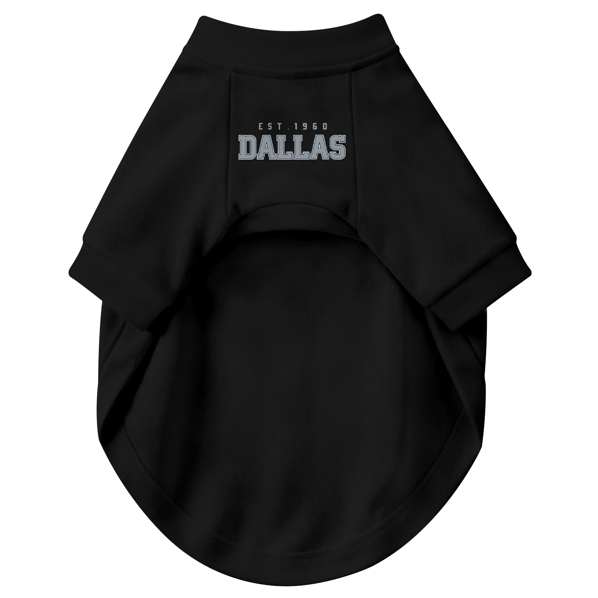 Front view of custom dog jersey in black personalized with name and number