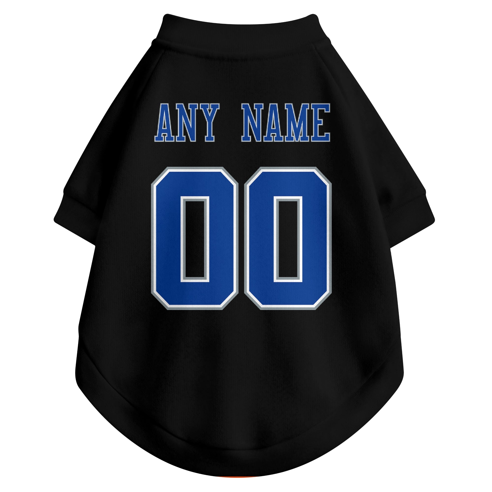 Back view of custom dog jersey in black showing name and number customization