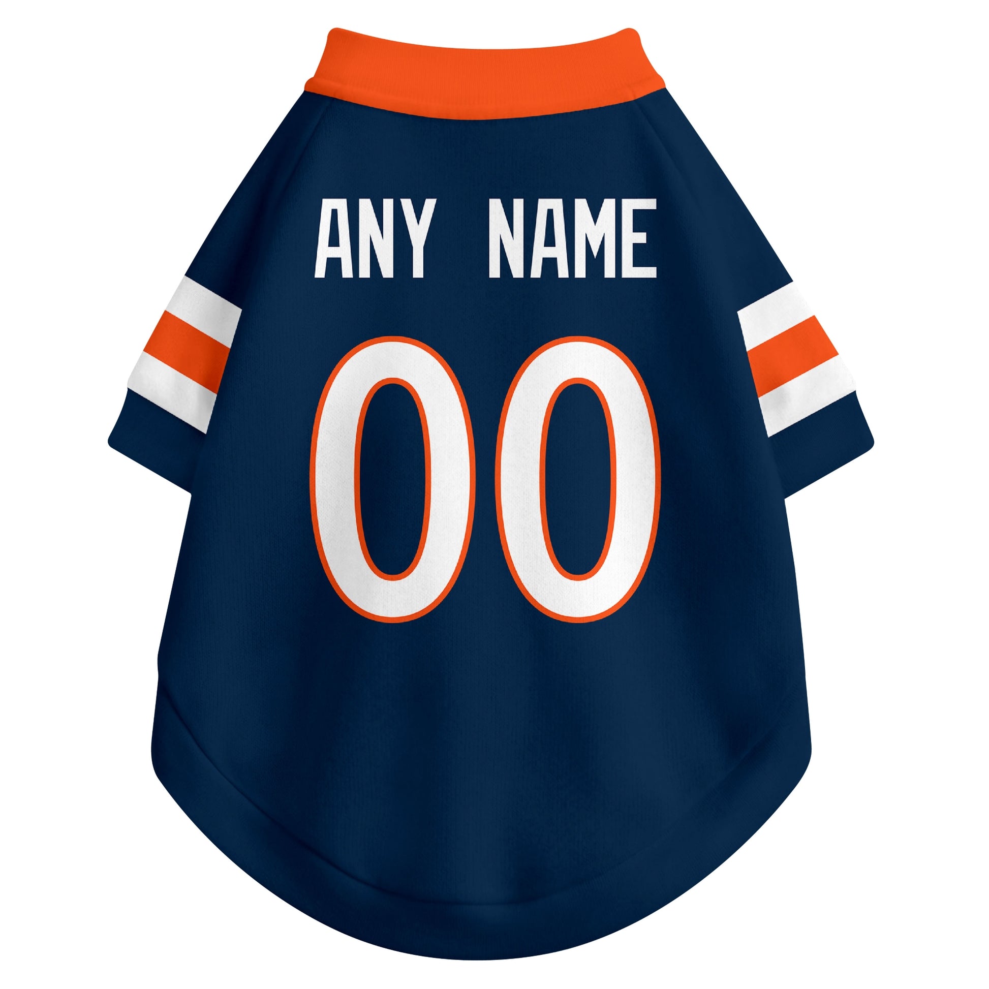 Back view of custom dog jersey in navy showing name and number customization
