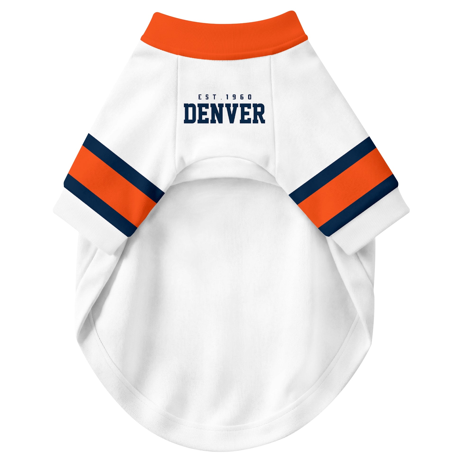 Front view of custom dog jersey in white personalized with name and number