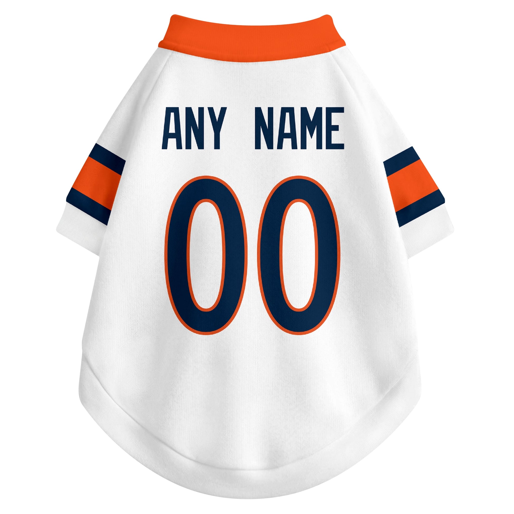 Back view of custom dog jersey in white showing name and number customization