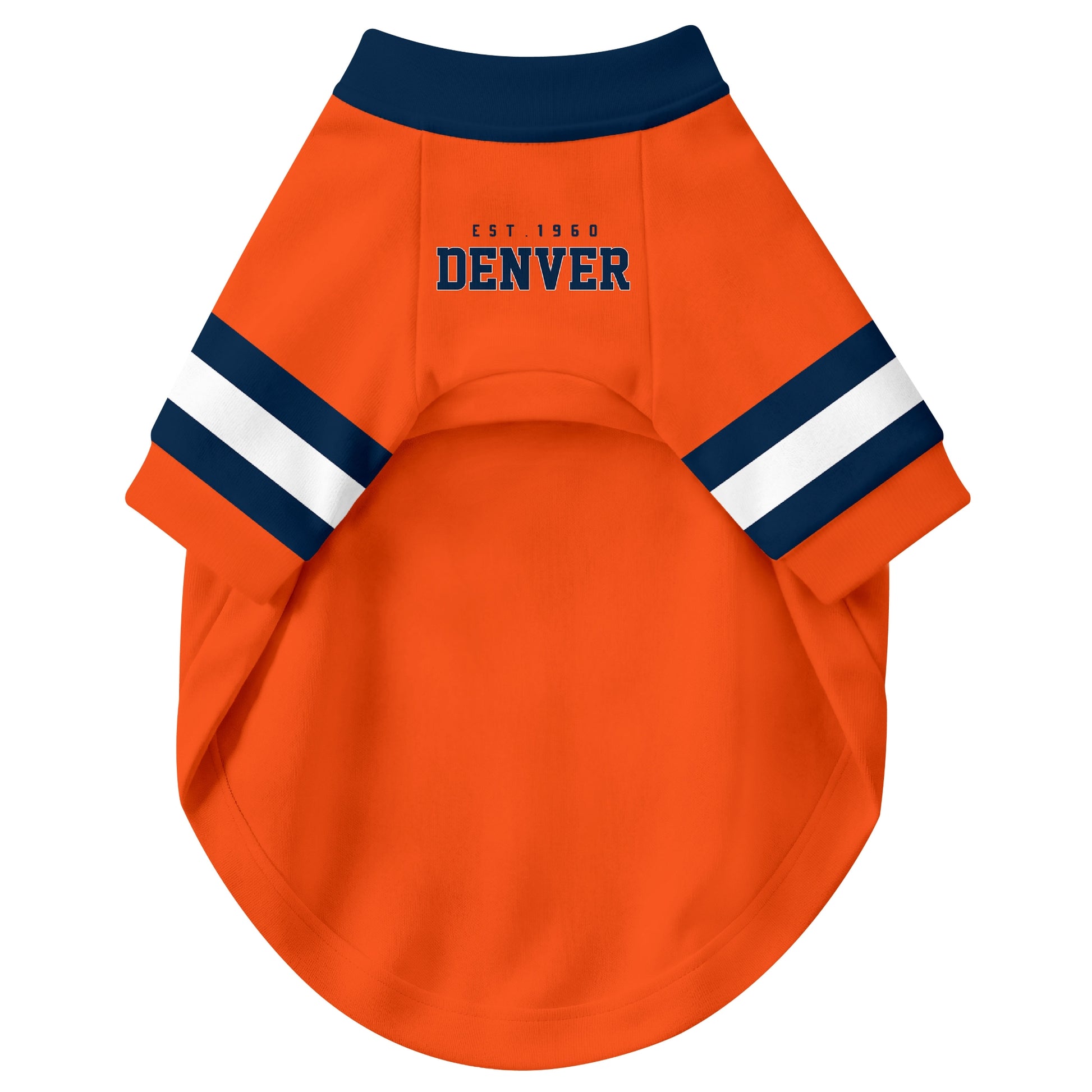 Front view of custom dog jersey in orange personalized with name and number