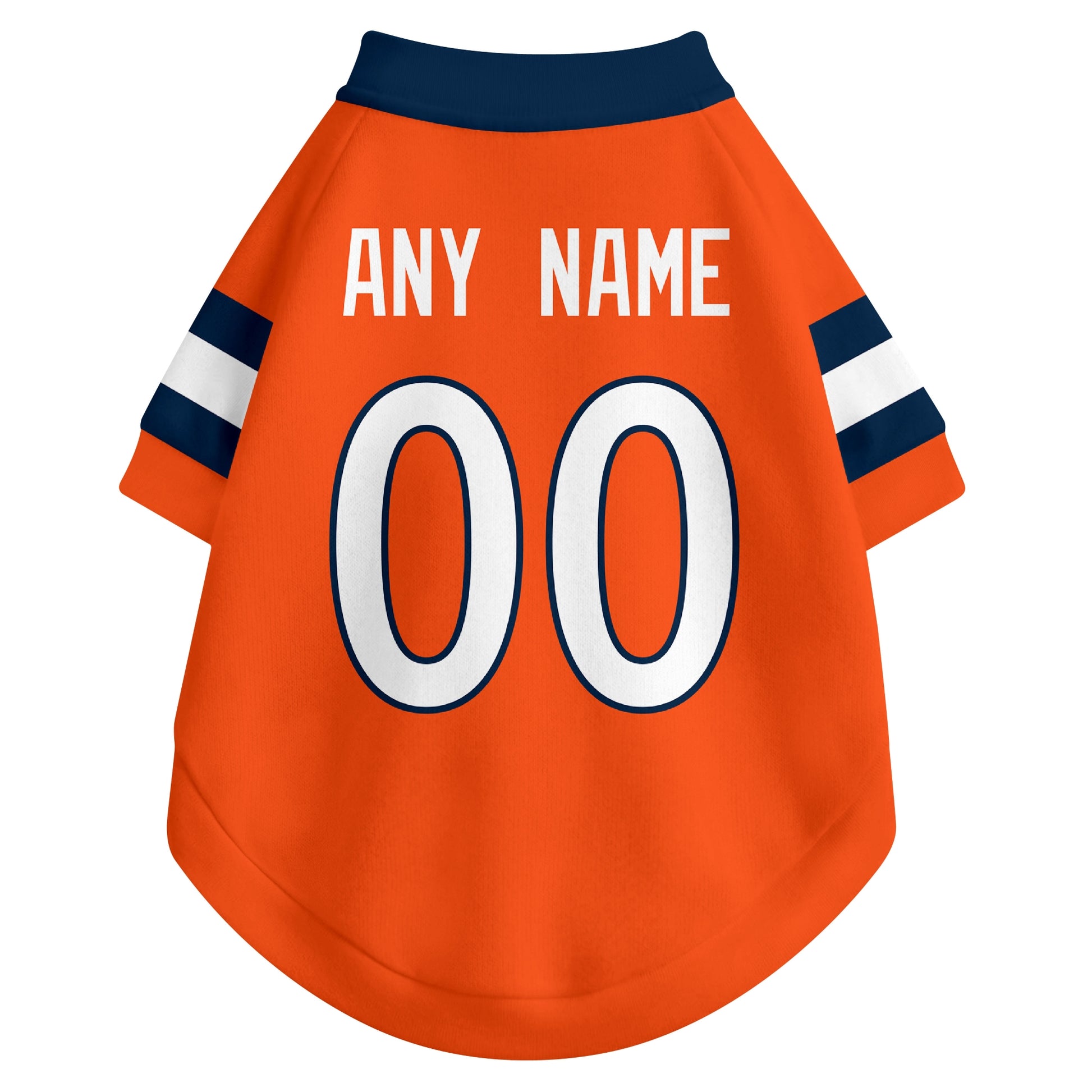 Back view of custom dog jersey in orange showing name and number customization