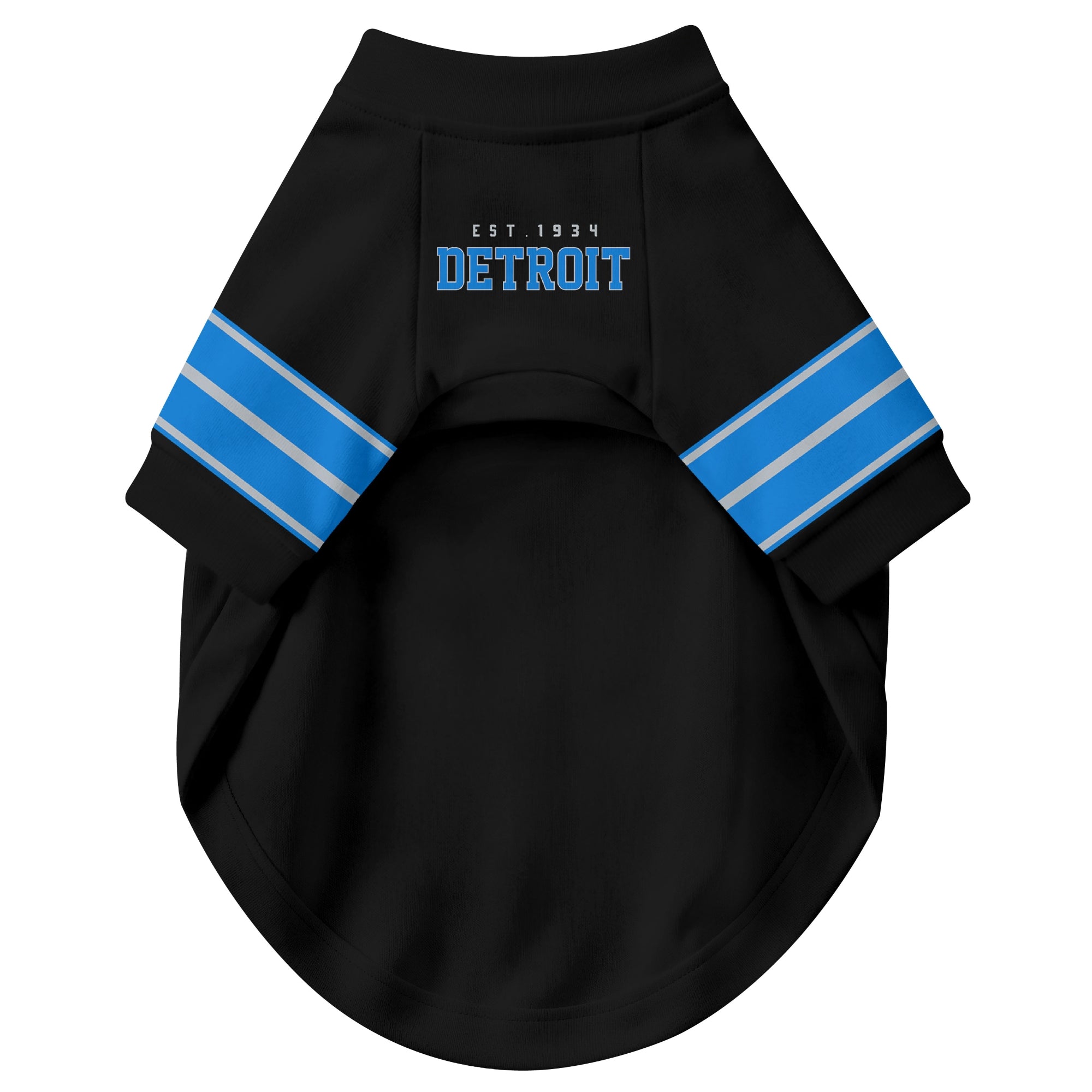 Front view of custom dog jersey in black personalized with name and number