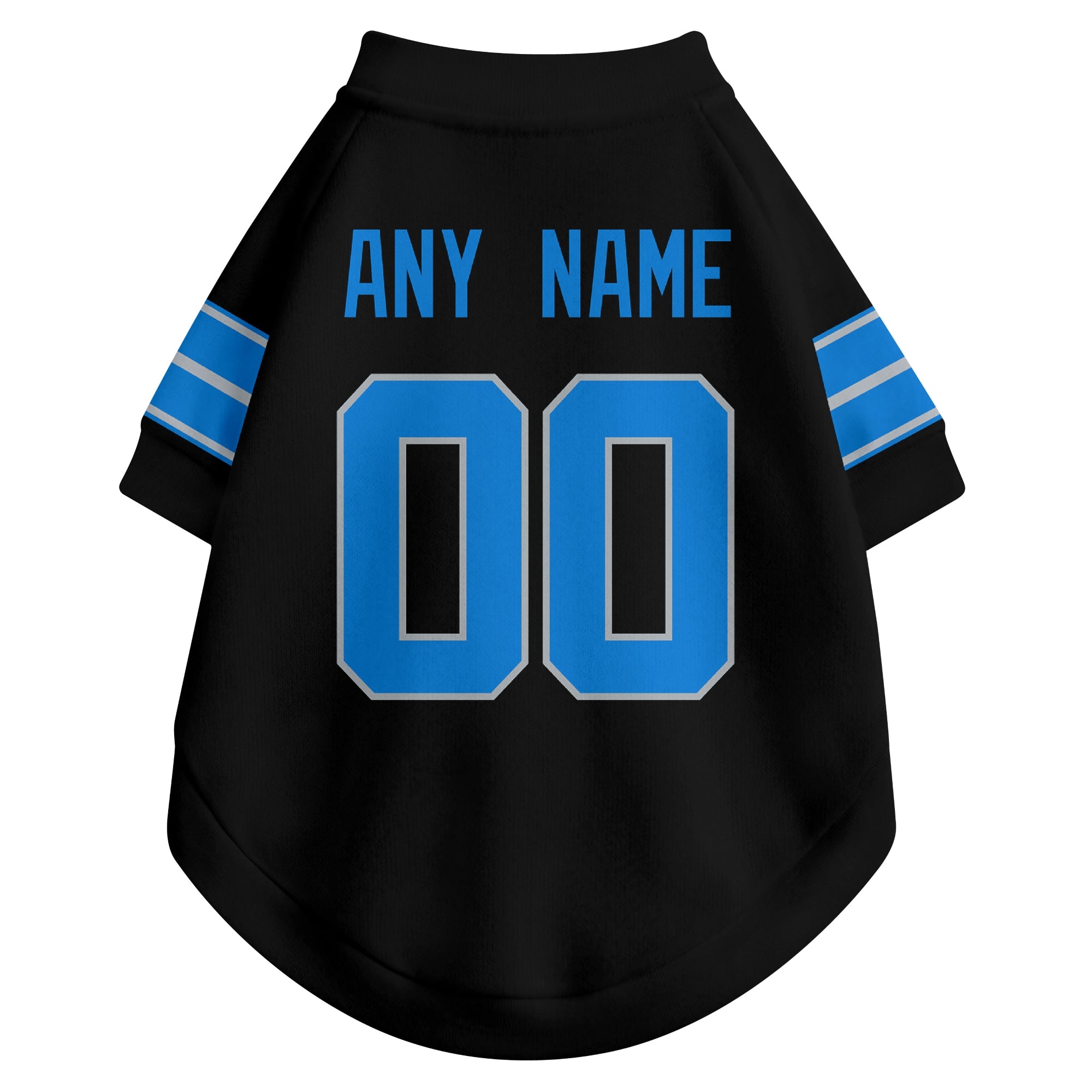 Back view of custom dog jersey in black showing name and number customization