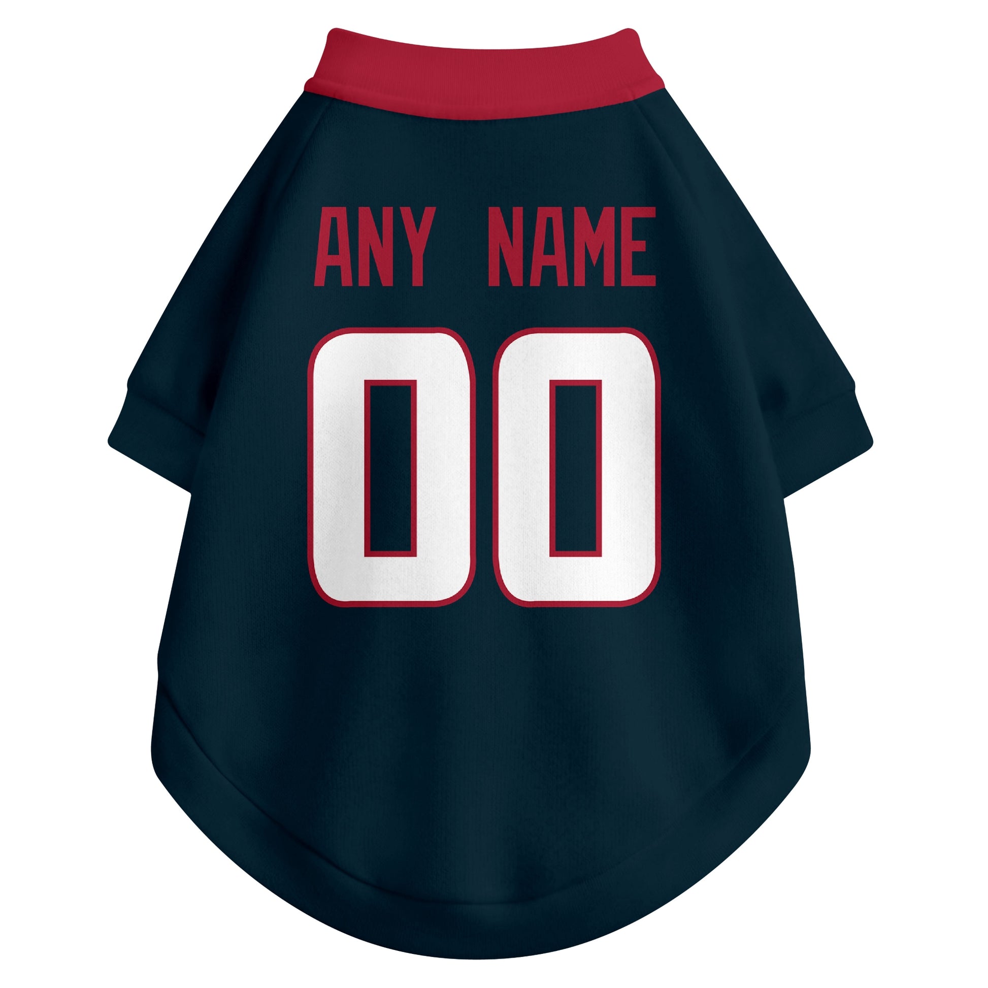 Back view of custom dog jersey in navy showing name and number customization