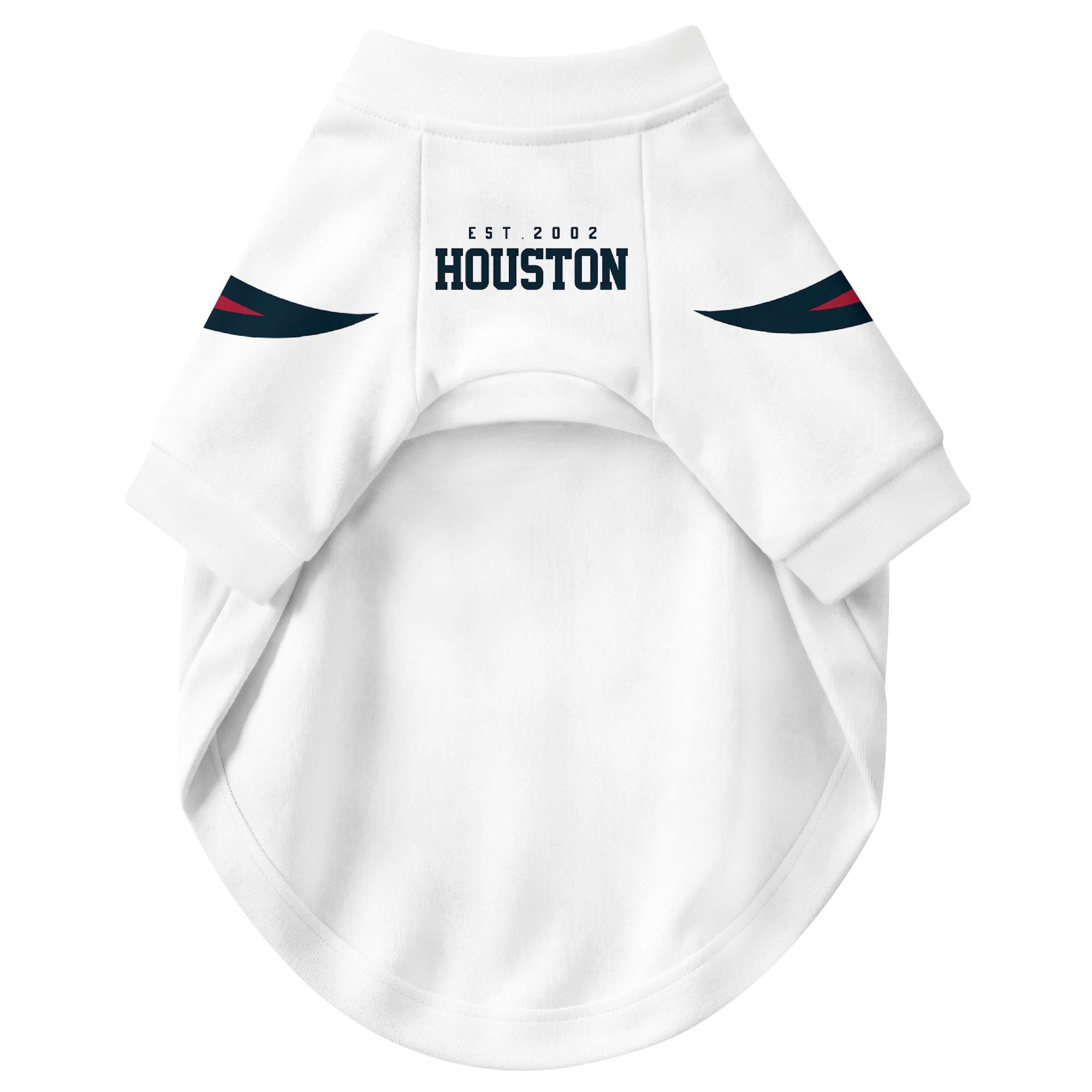 Front view of custom dog jersey in white personalized with name and number