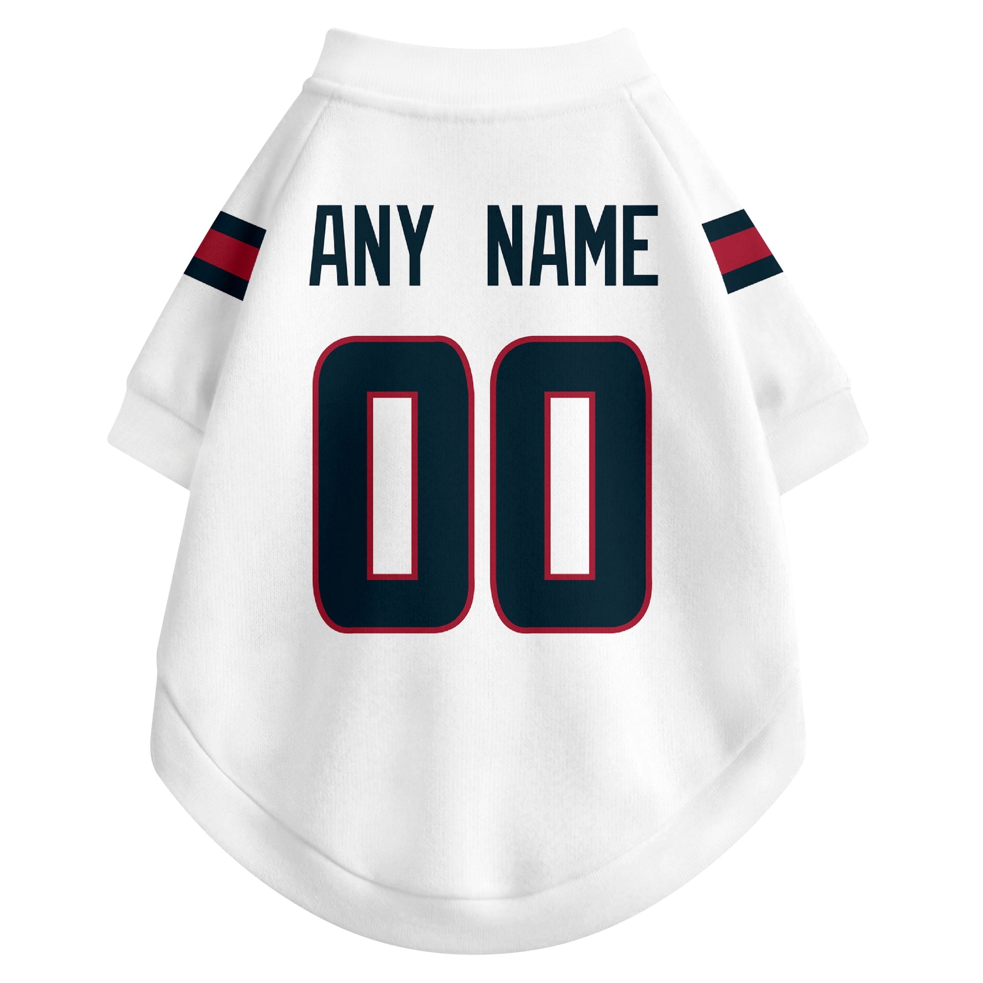Back view of custom dog jersey in white showing name and number customization