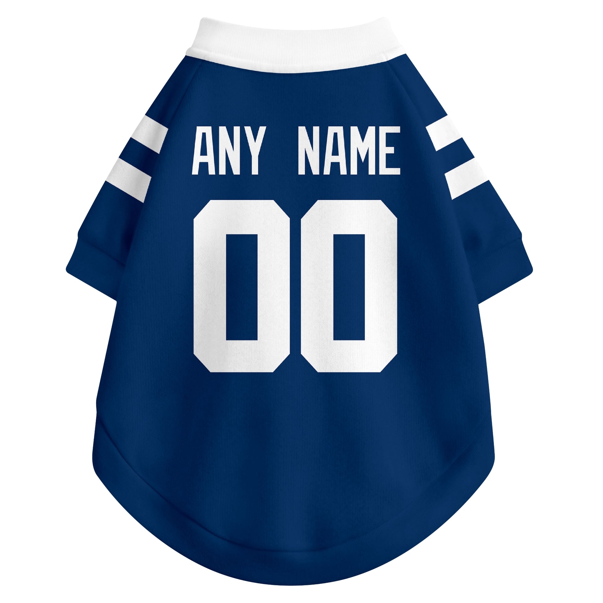 Back view of custom dog jersey in royal showing name and number customization