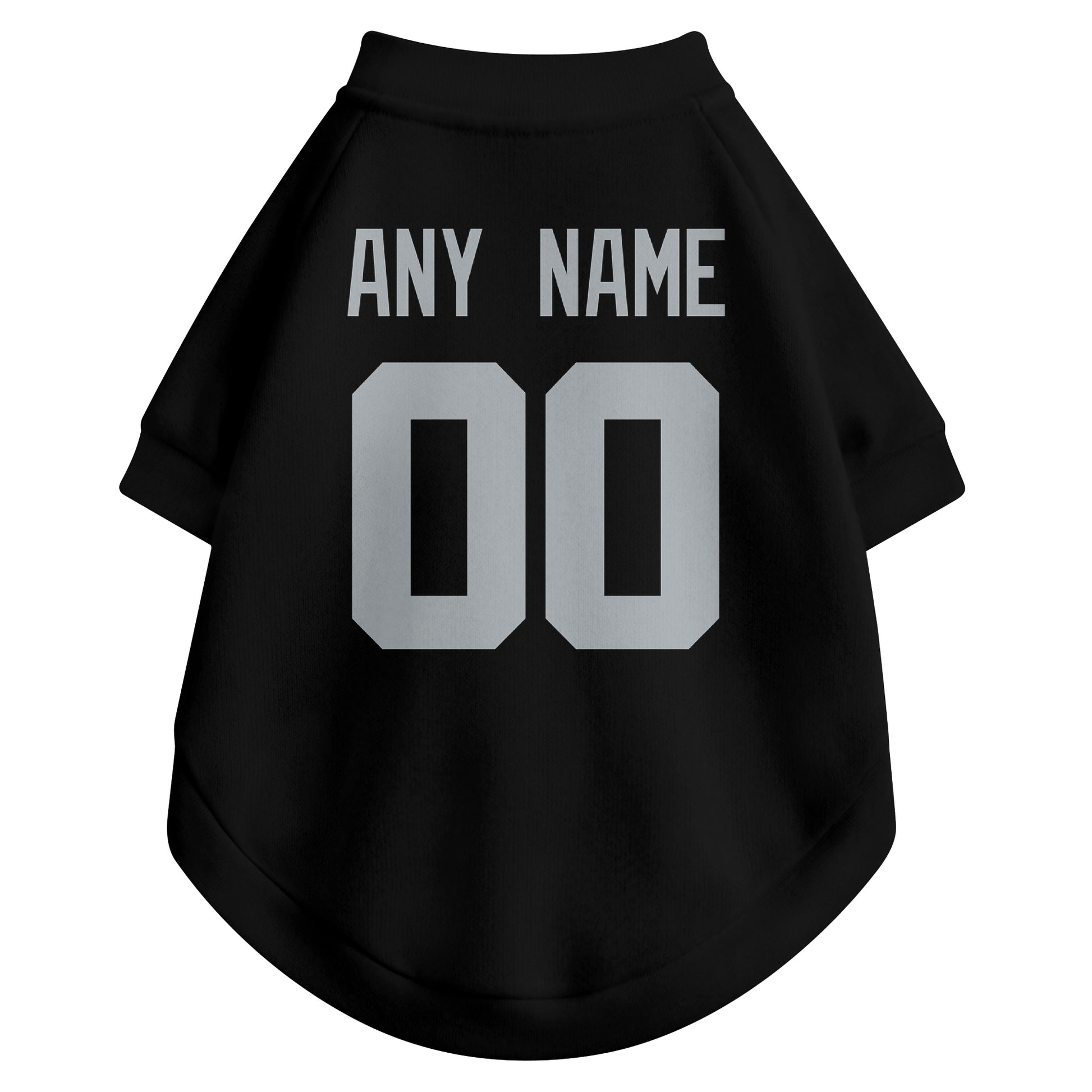 Back view of custom dog jersey in black showing name and number customization