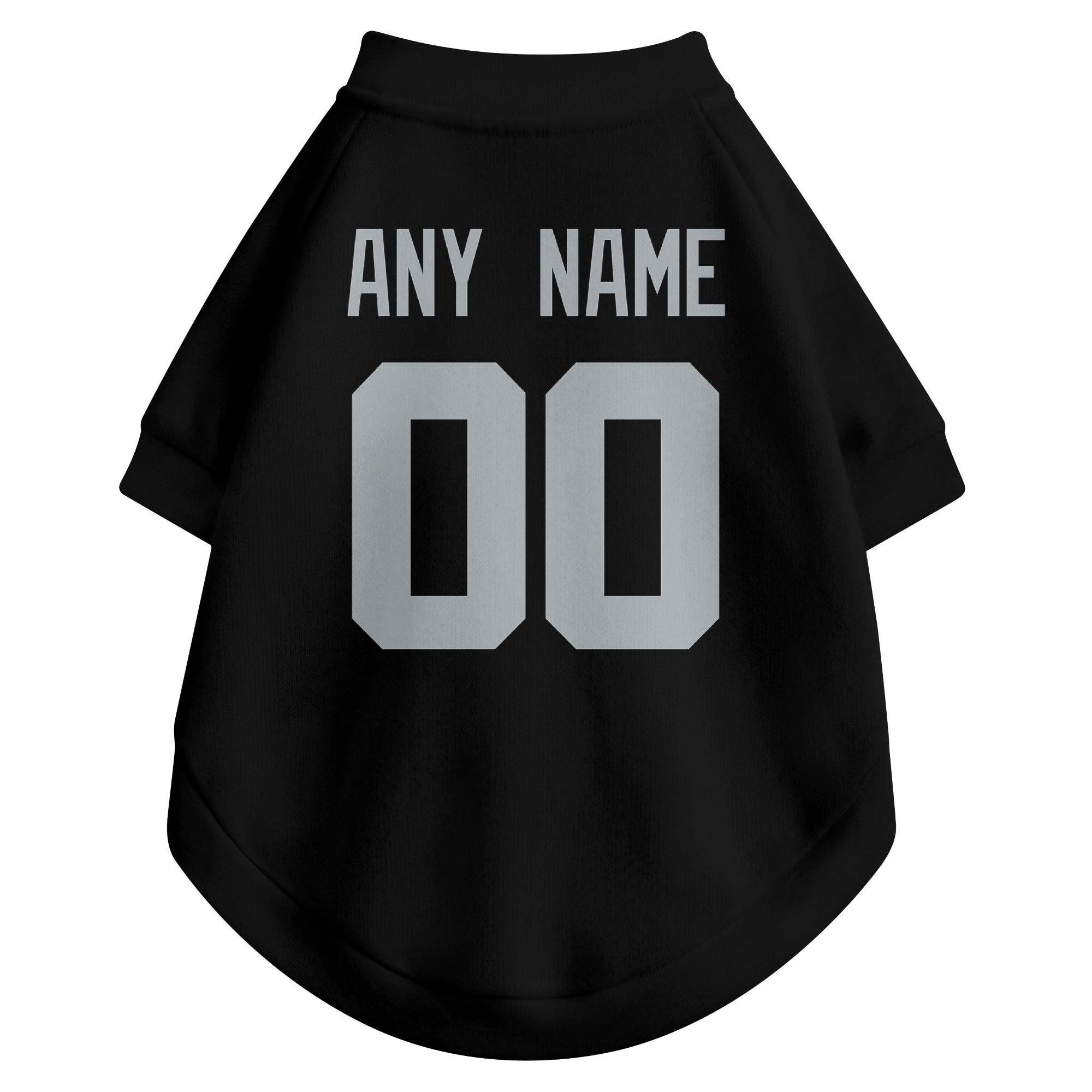 Back view of custom dog jersey in black showing name and number customization