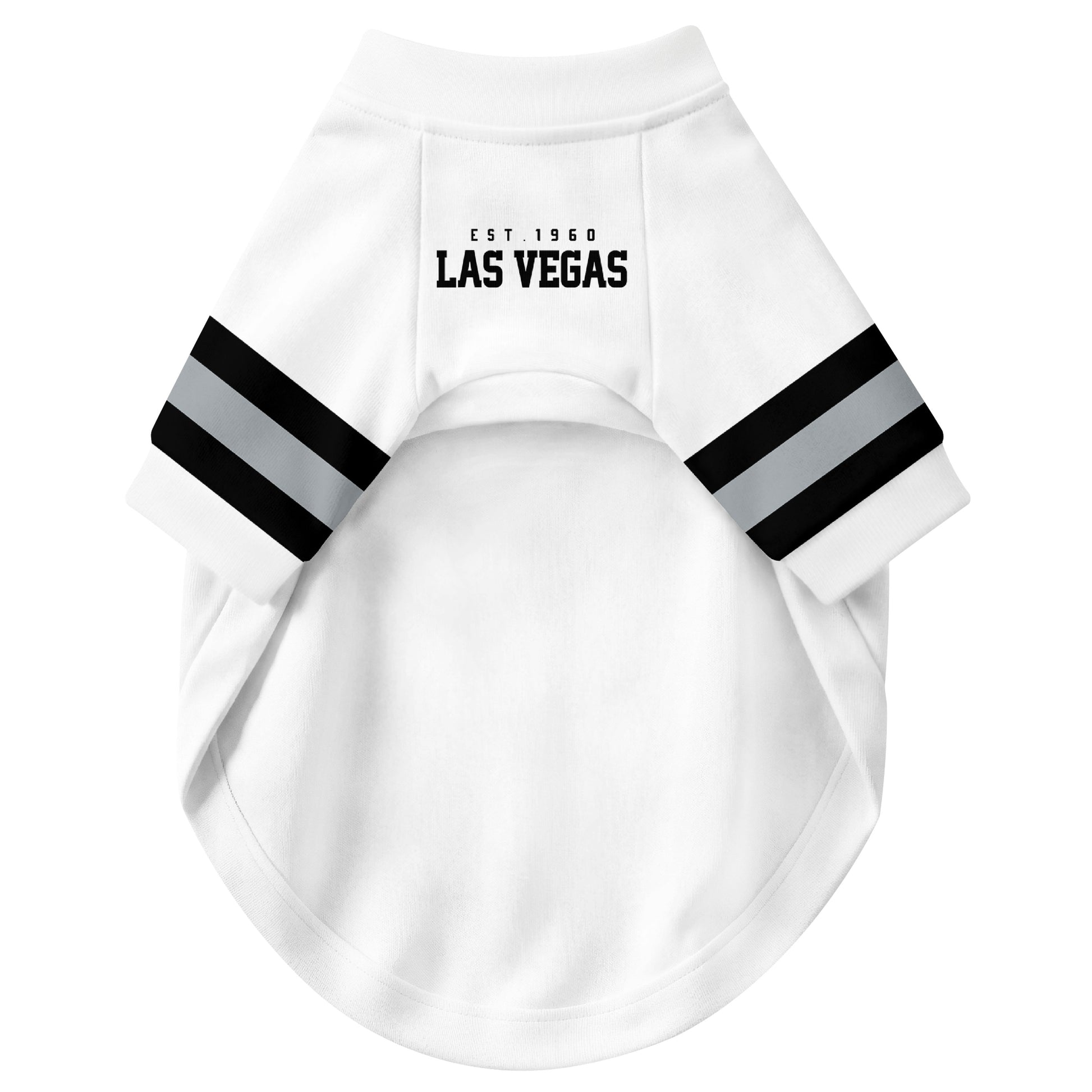 Front view of custom dog jersey in white personalized with name and number