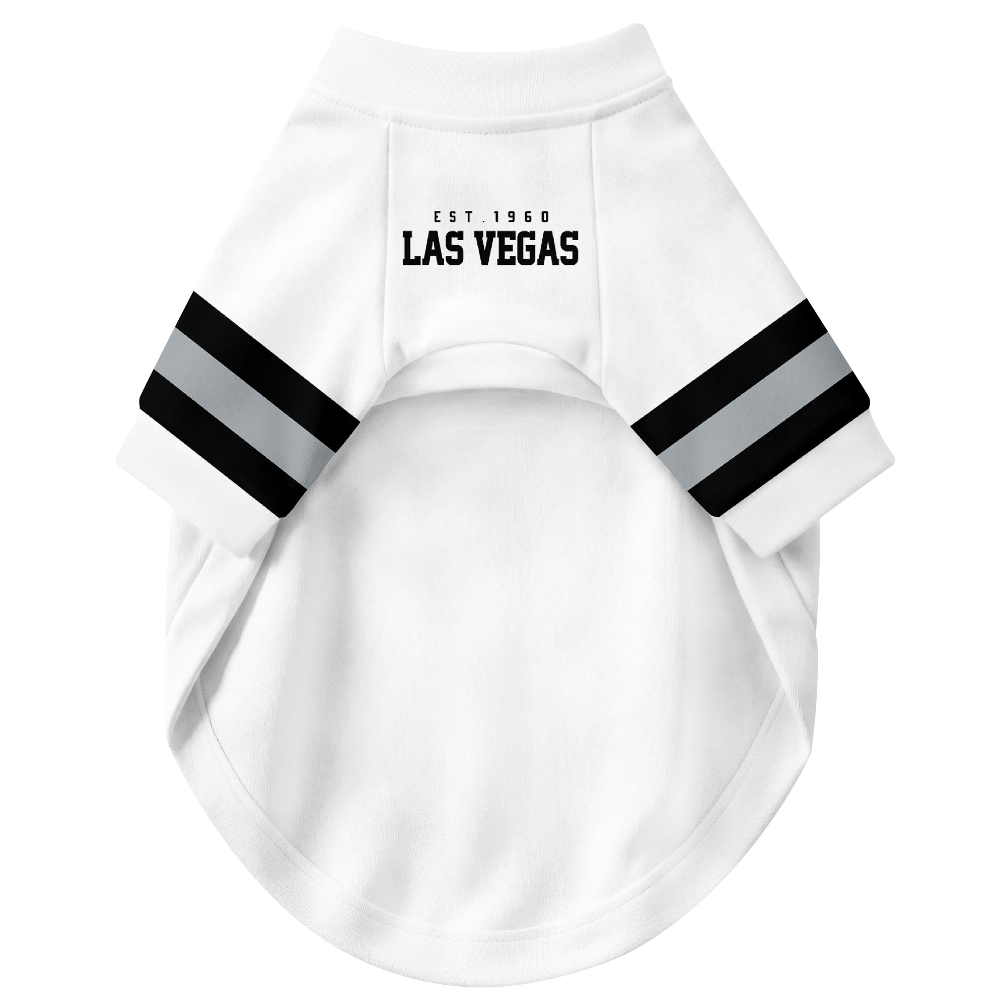 Front view of custom dog jersey in white personalized with name and number