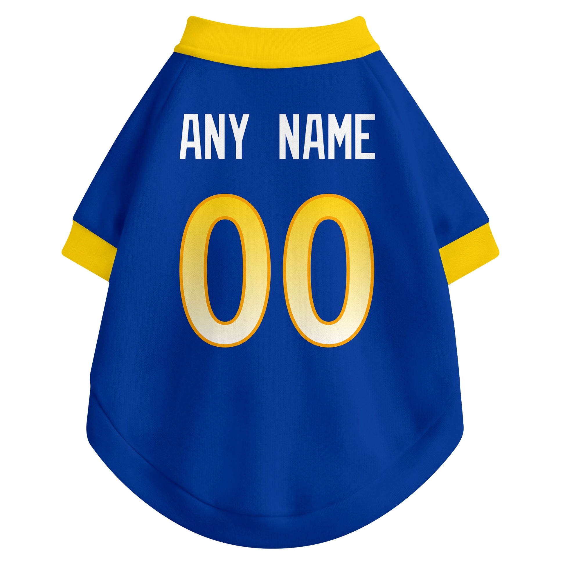 Back view of custom dog jersey in royal showing name and number customization