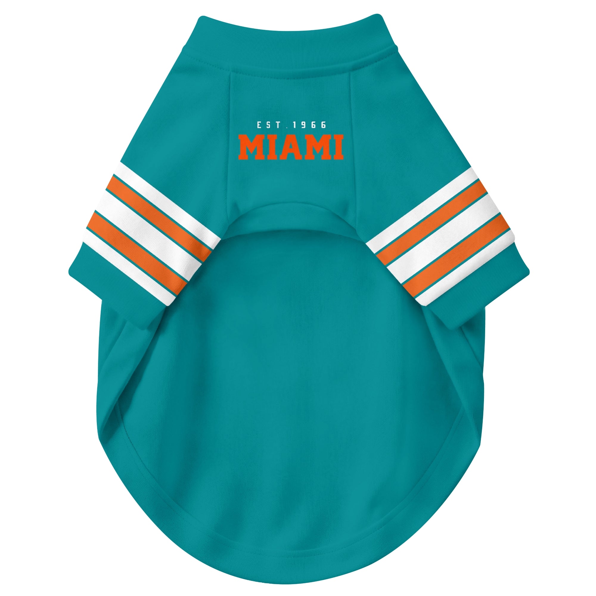 Front view of custom dog jersey in aqua personalized with name and number